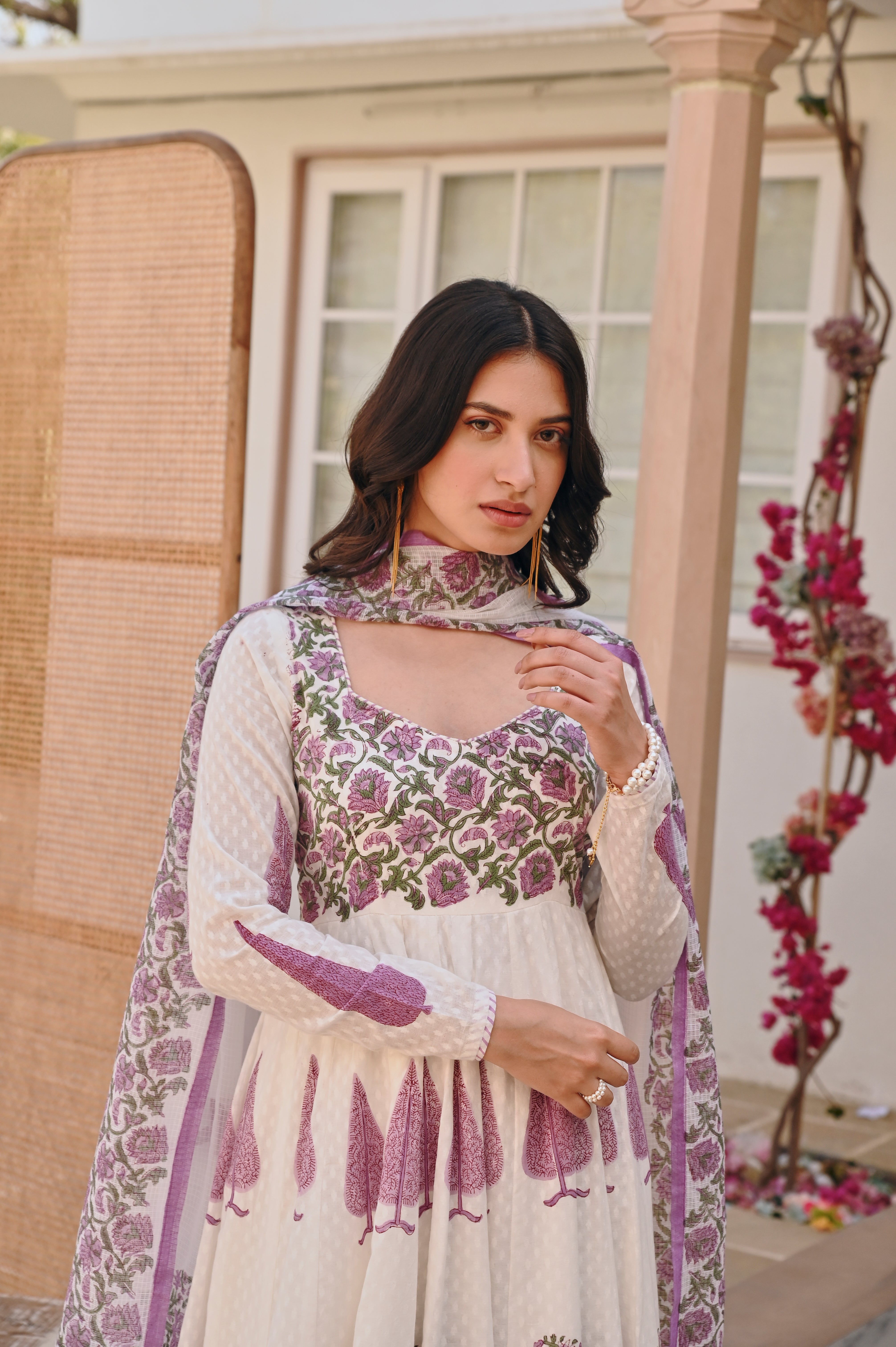 PURPLE HANDBLOCK PRINTED ANARKALI SET