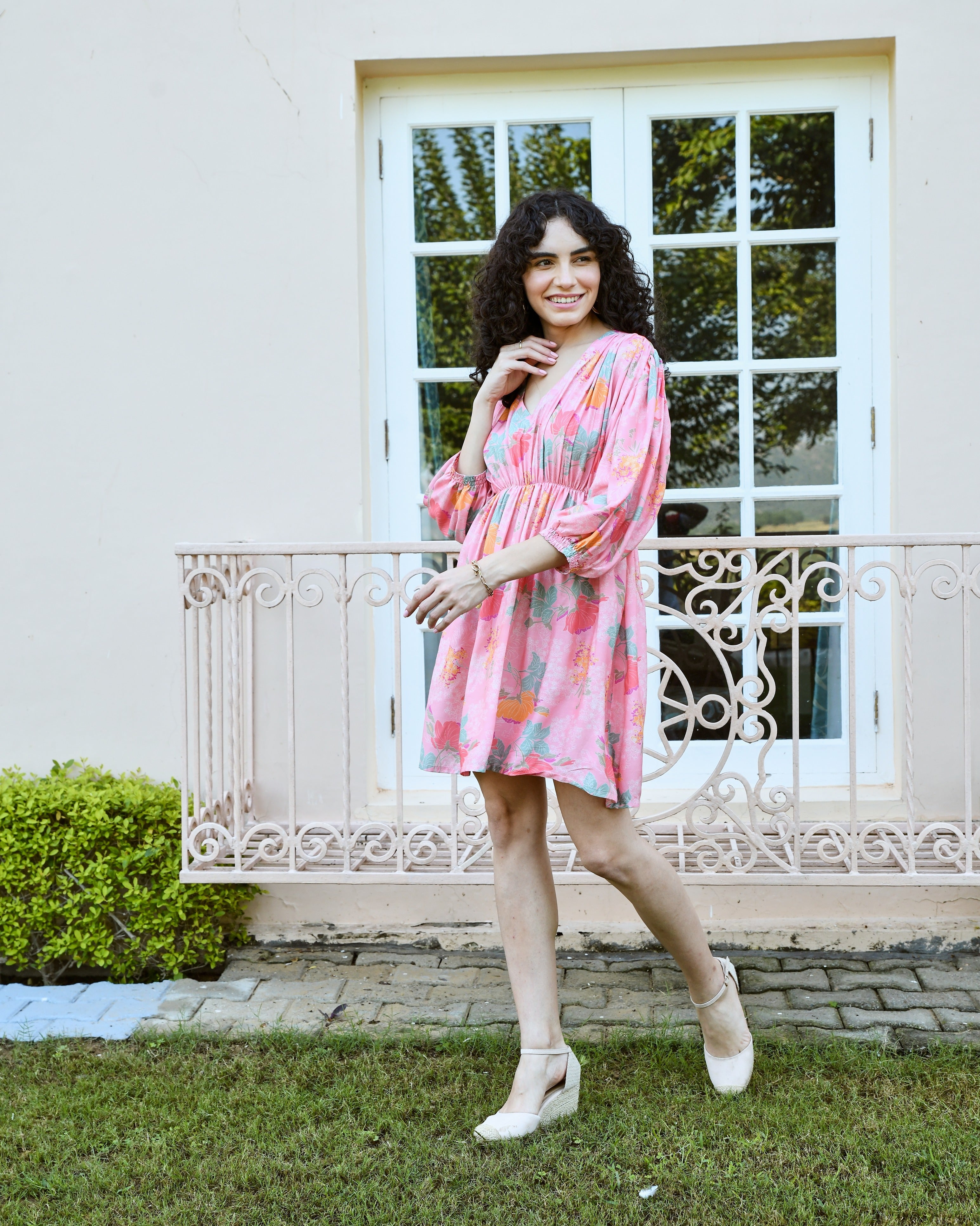 PLUMERIA PINK RUCHED DRESS