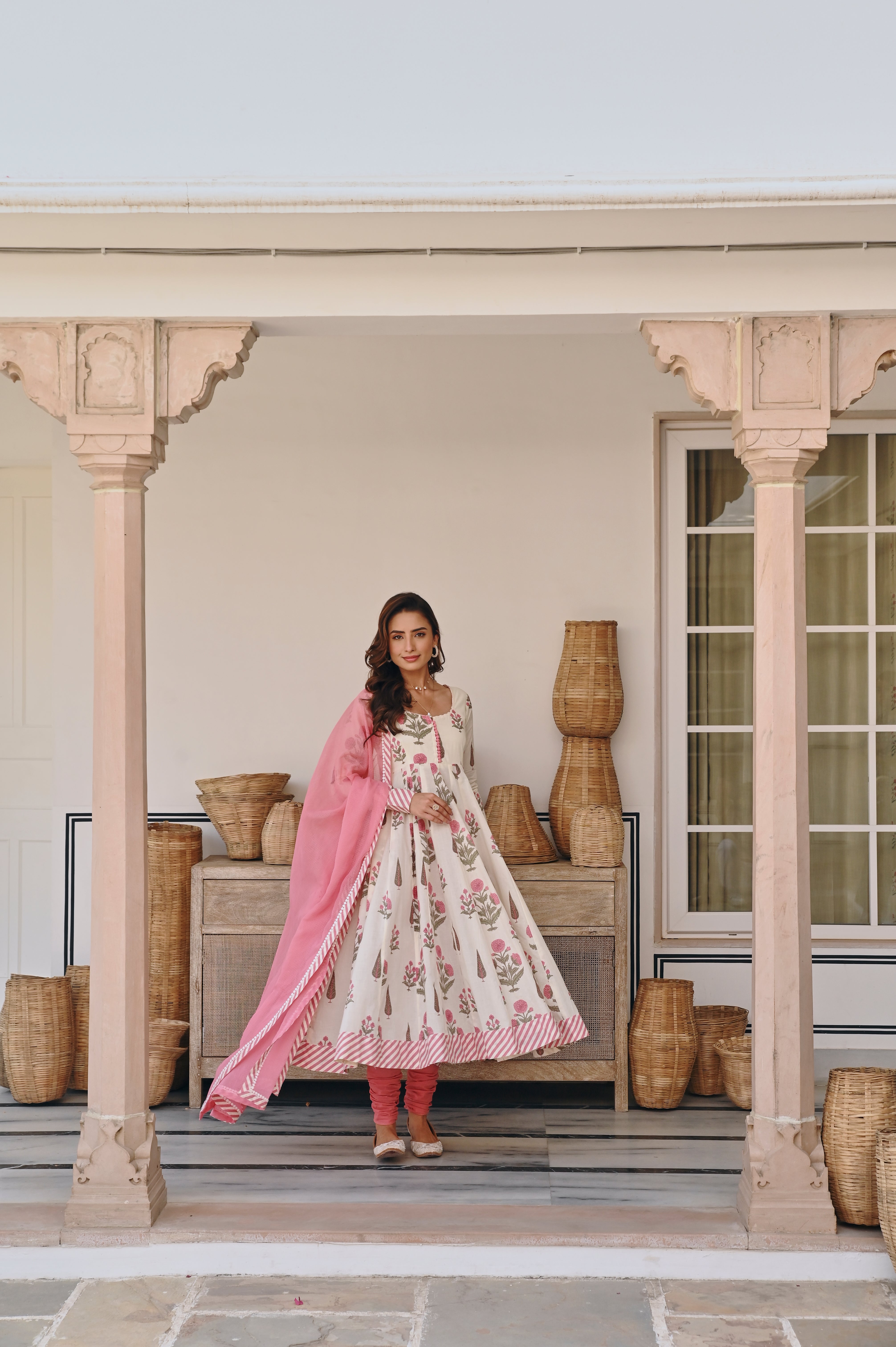 PINK BUTTA PRINT ANARKALI
