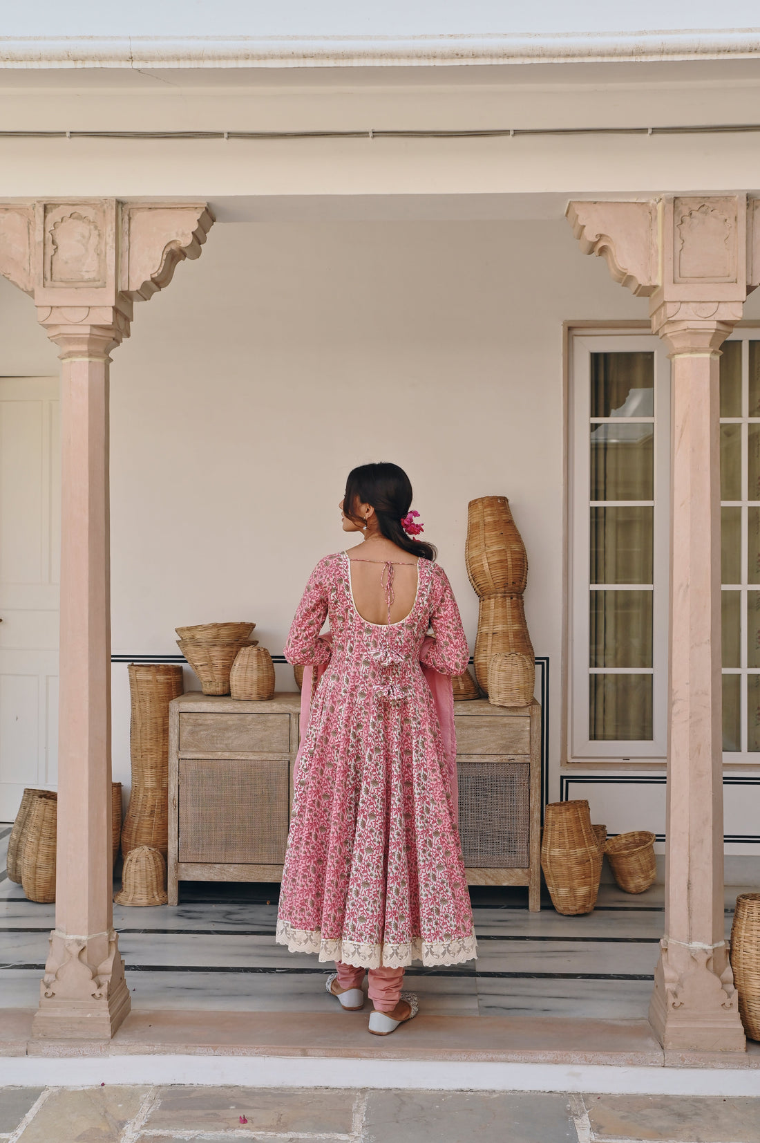 PINK FLORAL PRINT ANARKALI SET