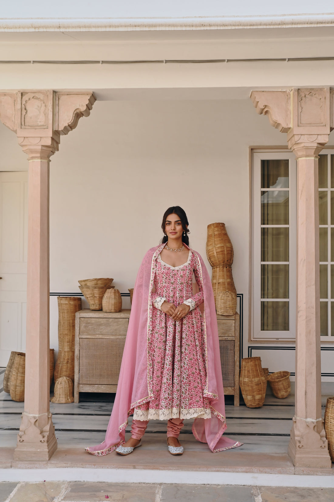 PINK FLORAL PRINT ANARKALI SET