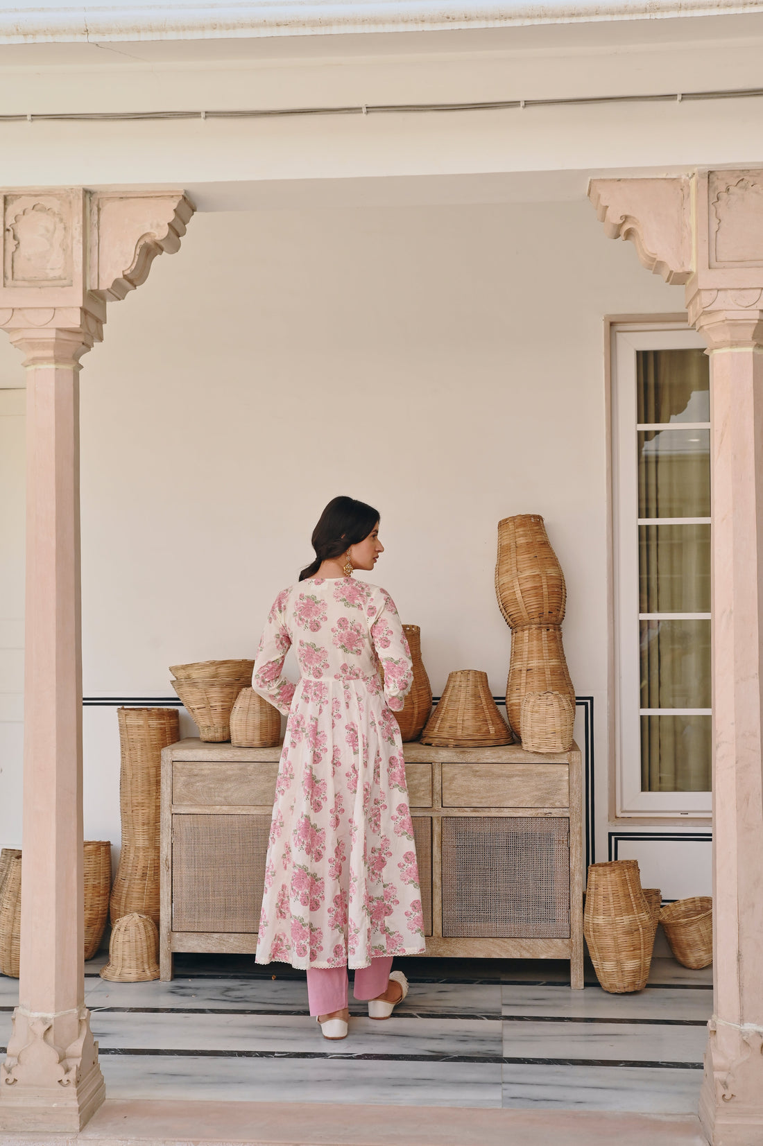 PINK FLORAL PRINTED ANARKALI SET