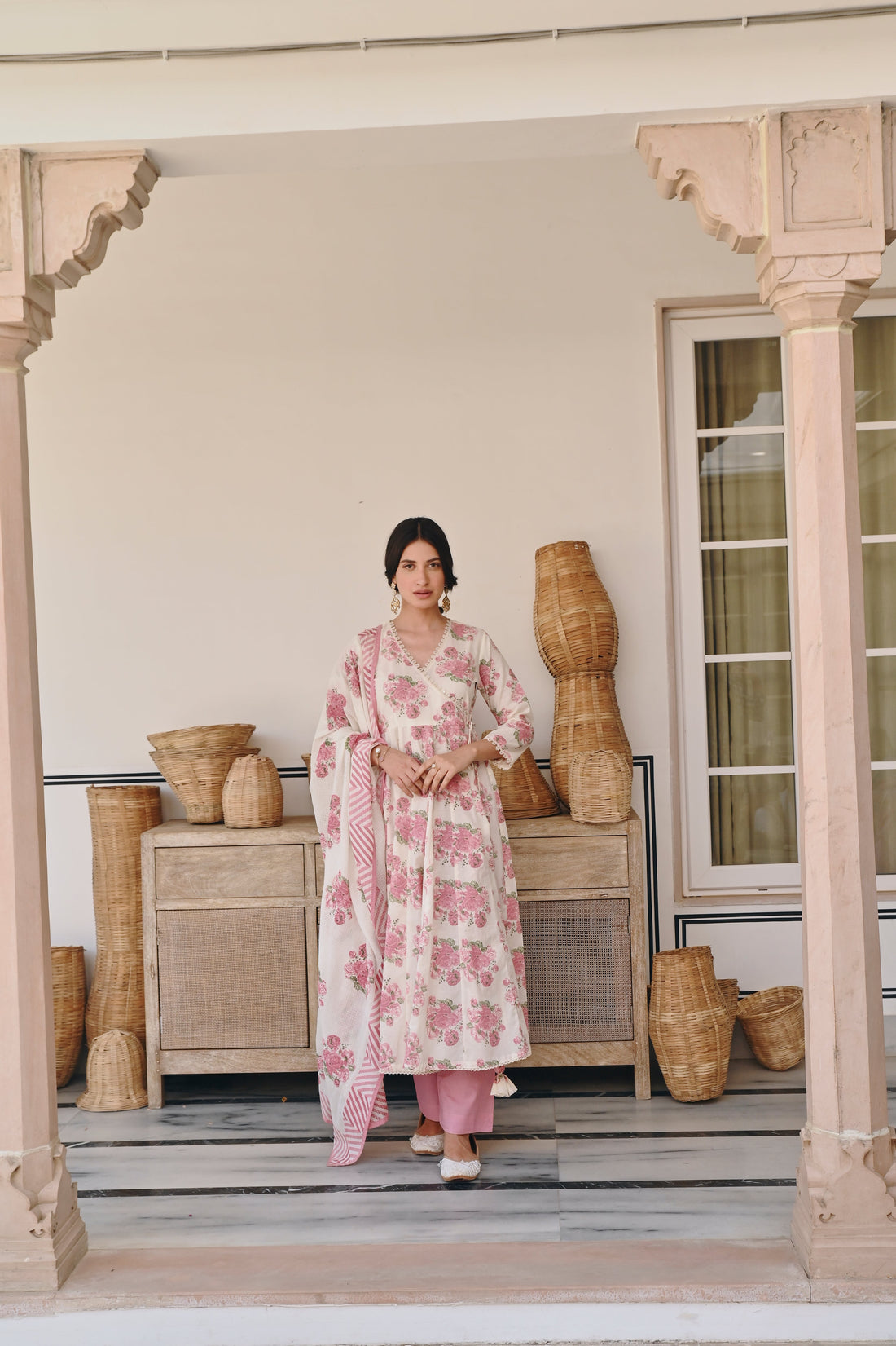 PINK FLORAL PRINTED ANARKALI SET