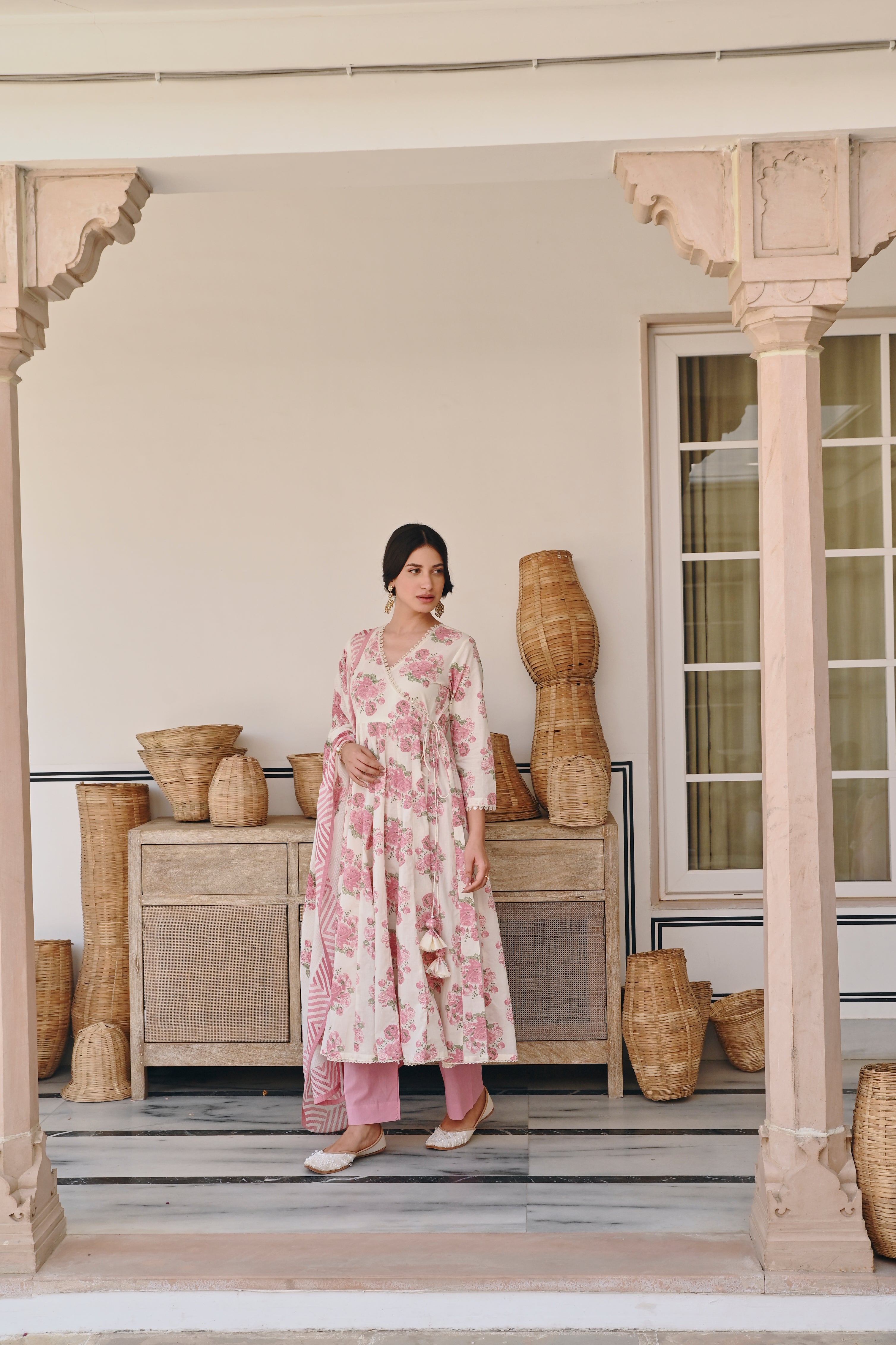 PINK FLORAL PRINTED ANARKALI SET