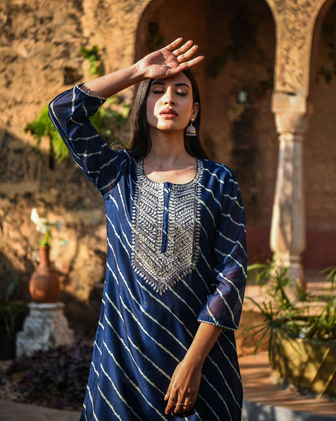 NAVY BLUE  LEHERIYA SET