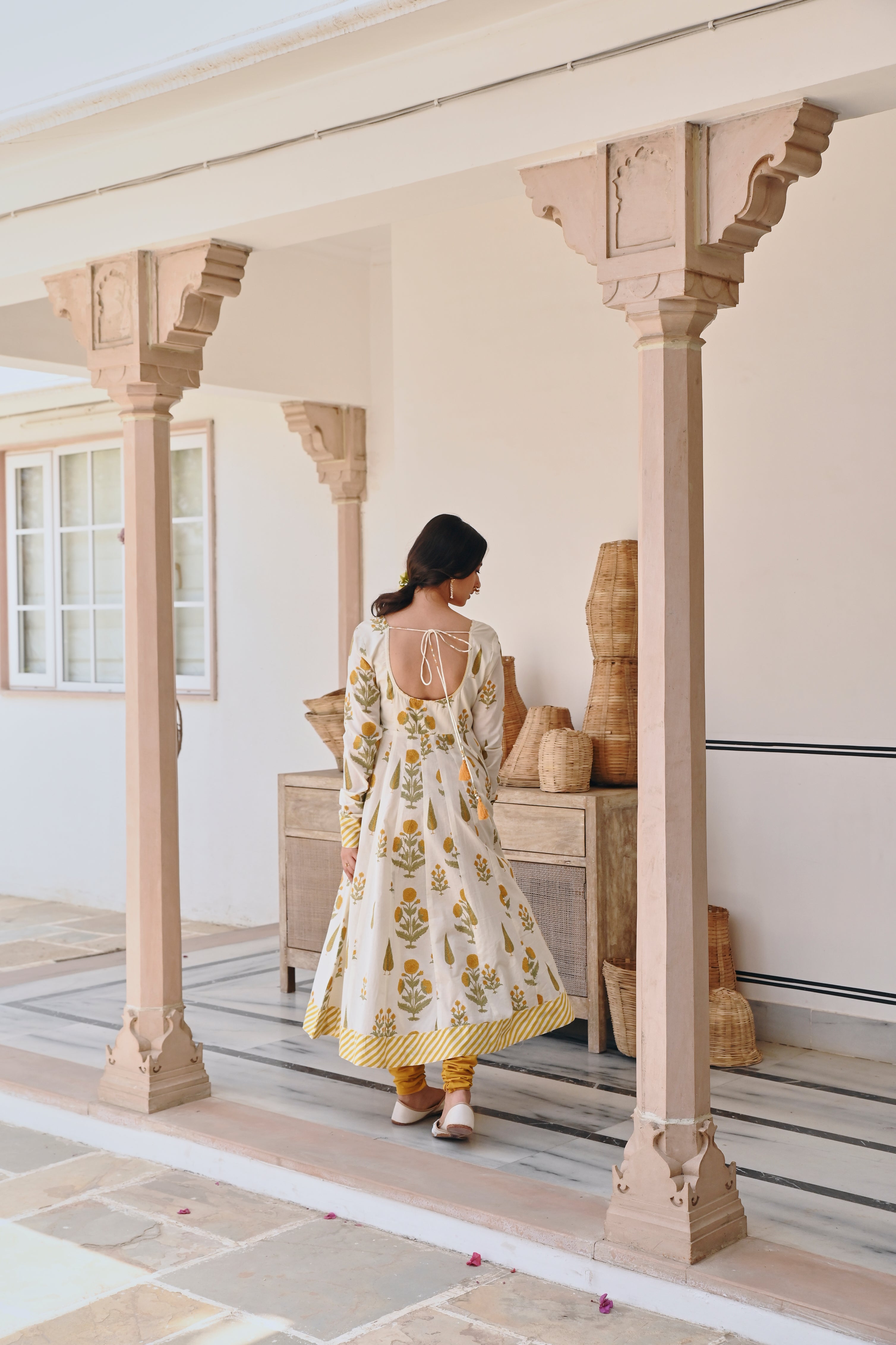 YELLOW BUTTA PRINT ANARKALI