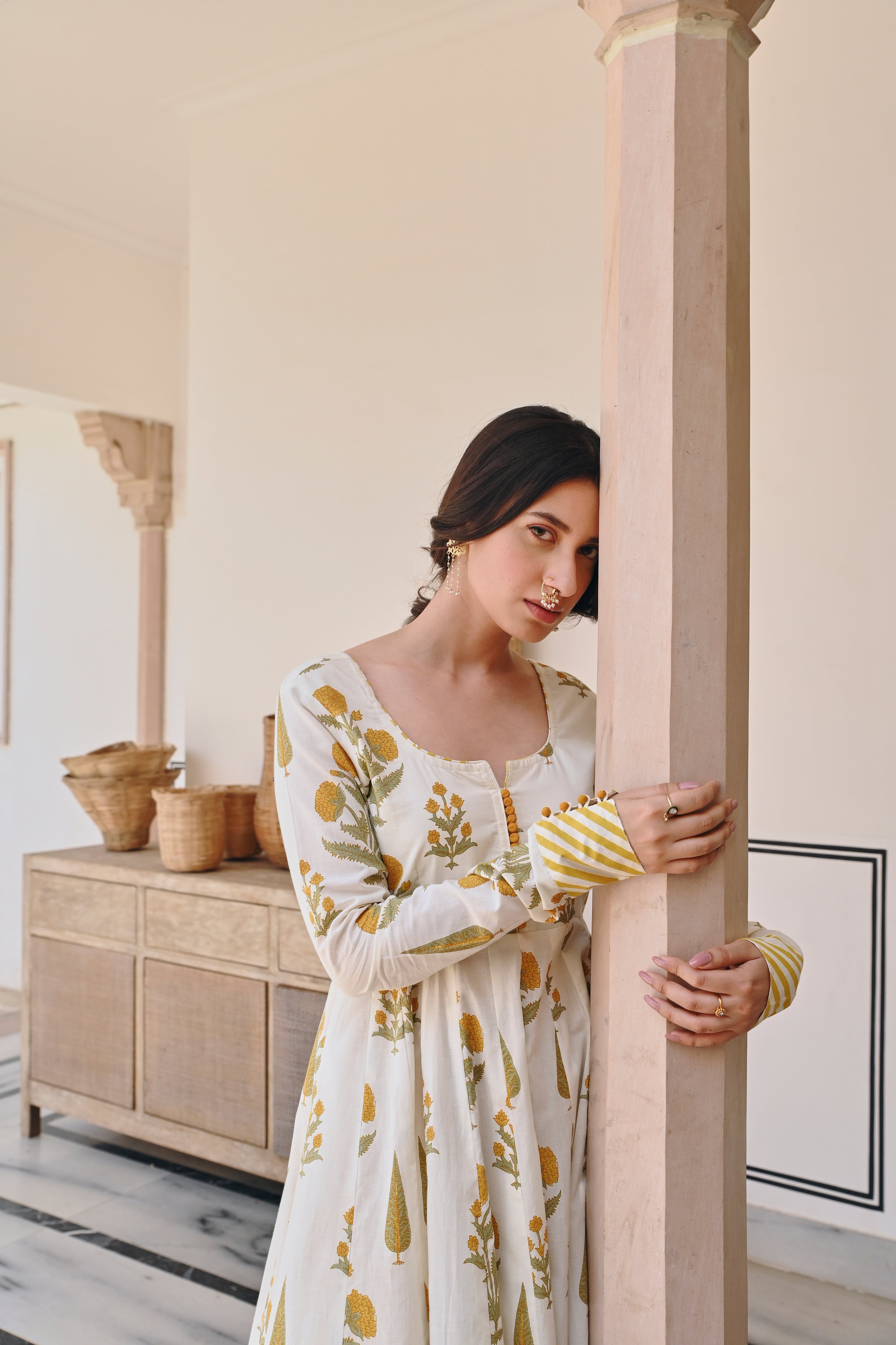 YELLOW BUTTA PRINT ANARKALI