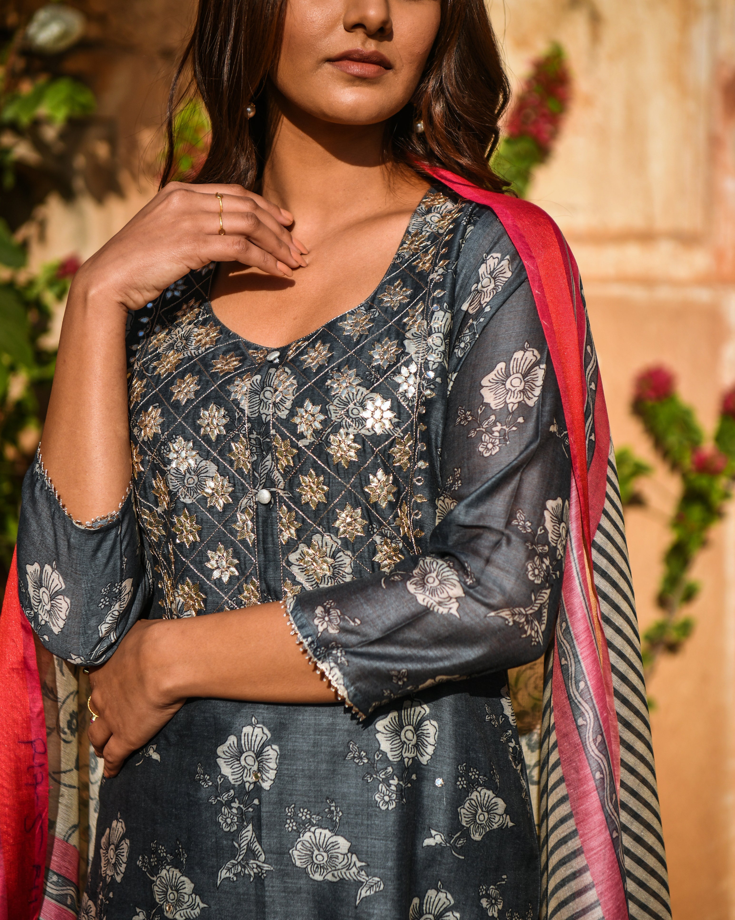 GREY GOTA PATTI KURTA SET