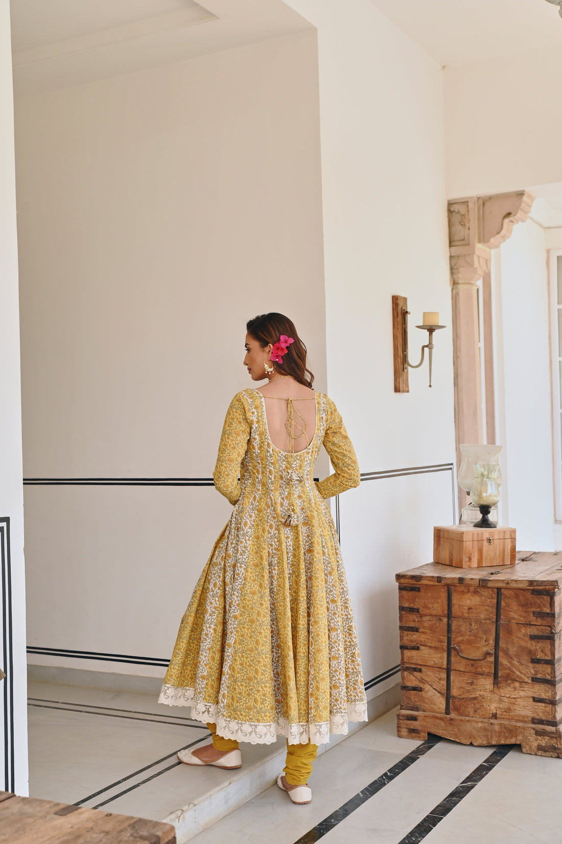 MUSTARD FLORAL PRINT ANARKALI SET