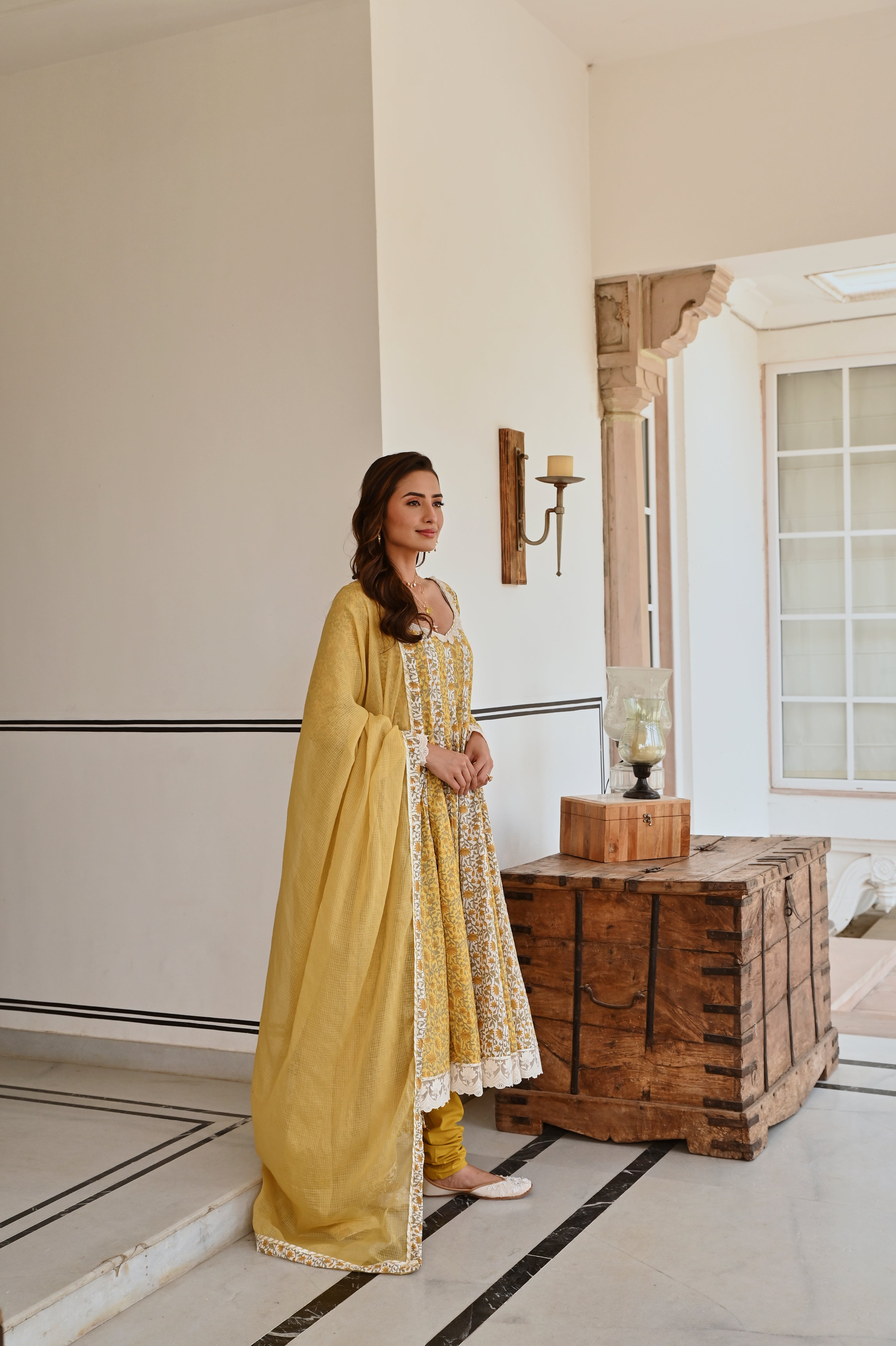 MUSTARD FLORAL PRINT ANARKALI SET