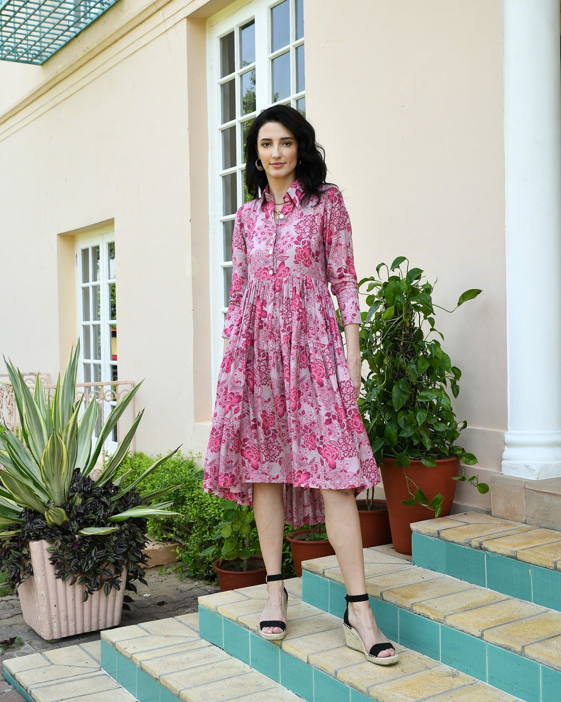 ROUGE PINK MUSLIN MIDI DRESS