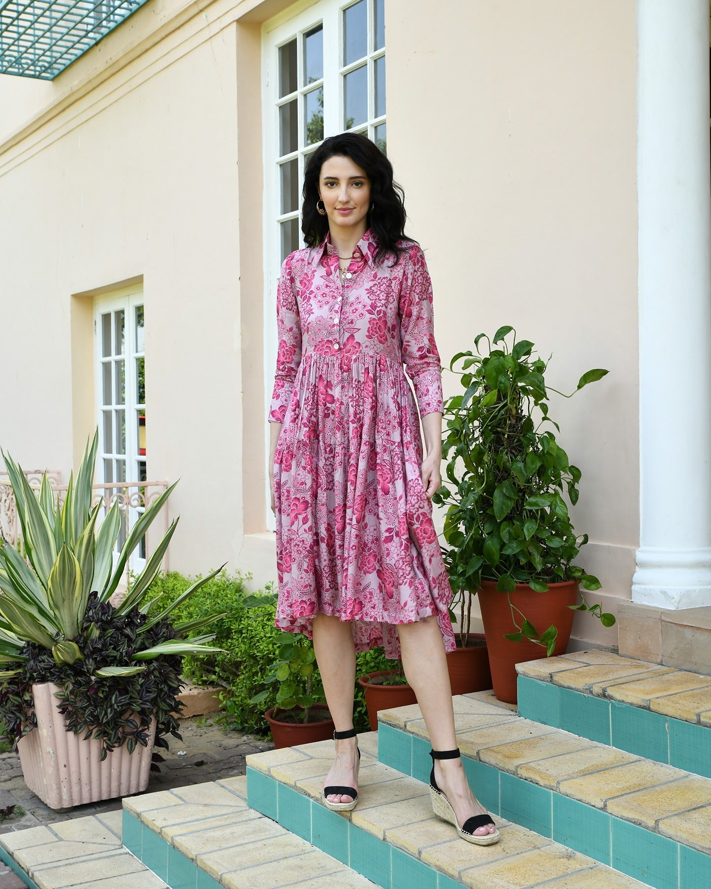 ROUGE PINK MUSLIN MIDI DRESS