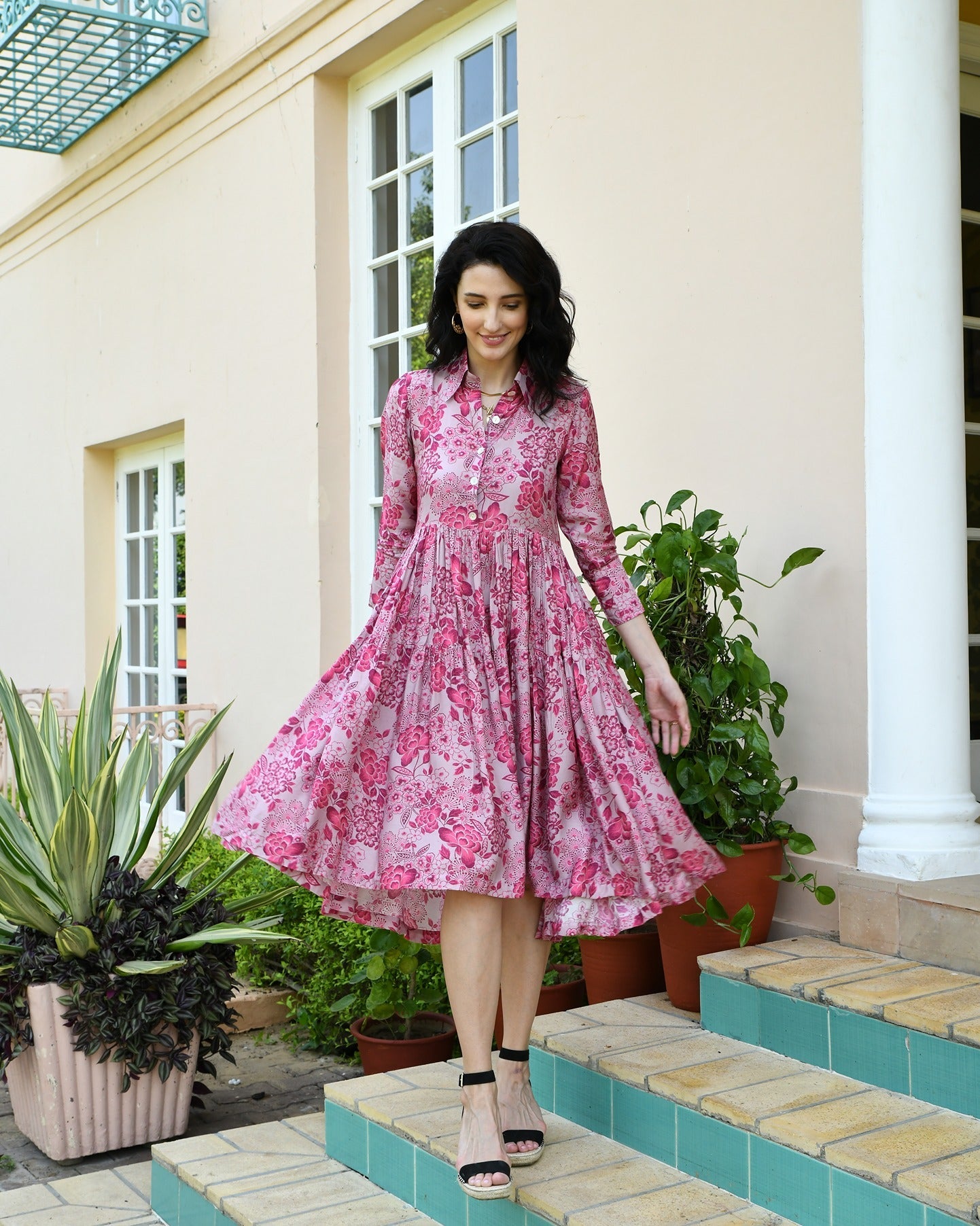 ROUGE PINK MUSLIN MIDI DRESS