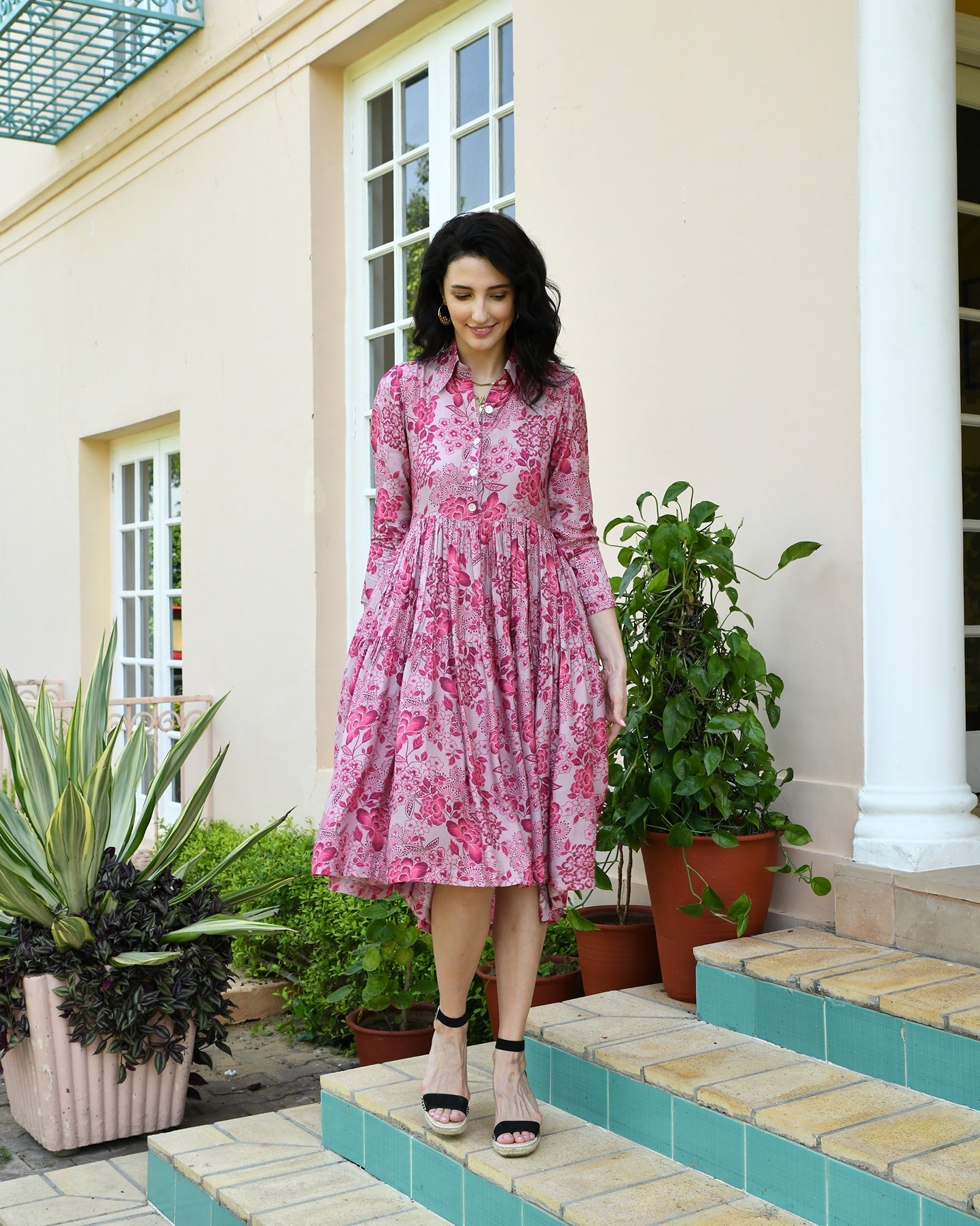 ROUGE PINK MUSLIN MIDI DRESS