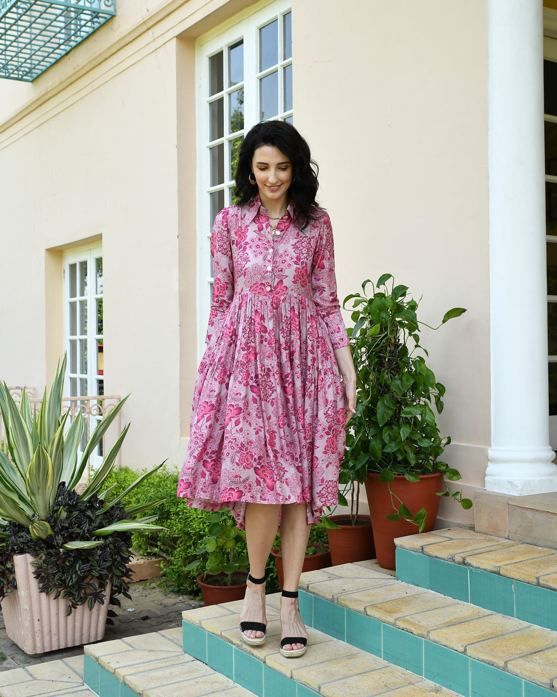 ROUGE PINK MUSLIN MIDI DRESS