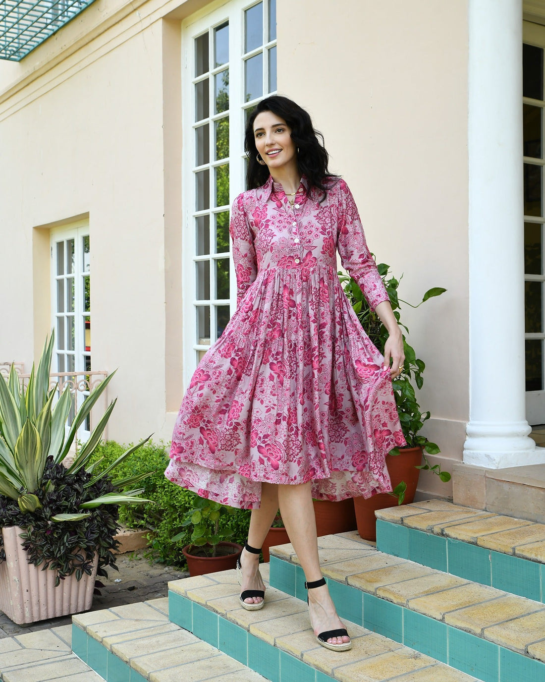ROUGE PINK MUSLIN MIDI DRESS