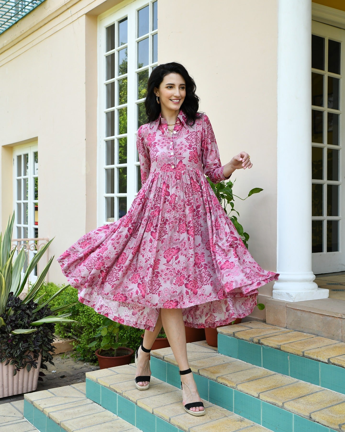 ROUGE PINK MUSLIN MIDI DRESS