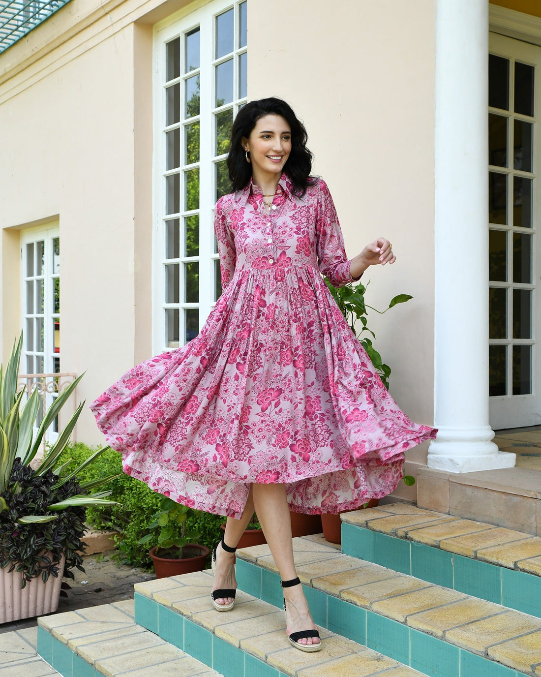 ROUGE PINK MUSLIN MIDI DRESS