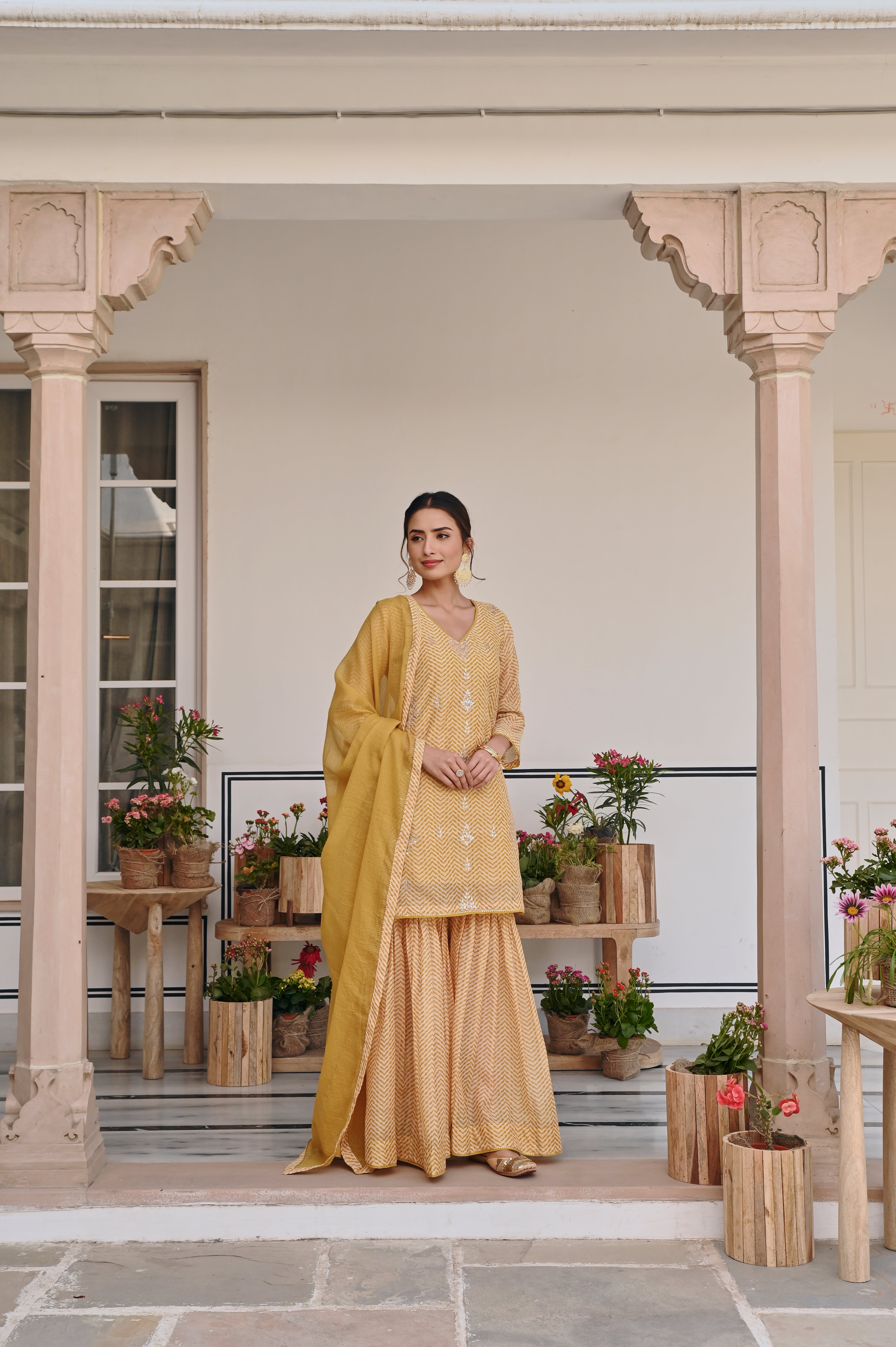 MUSTARD ZIG-ZAG SHARARA SET
