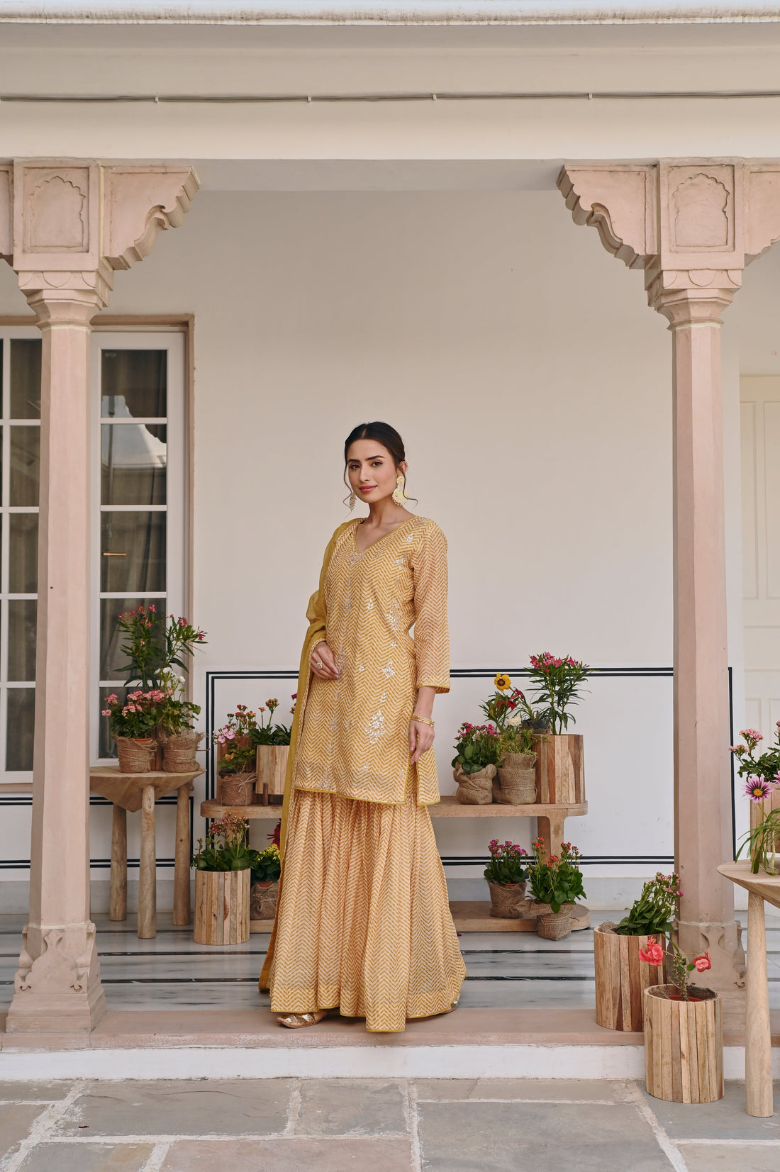 MUSTARD ZIG-ZAG SHARARA SET