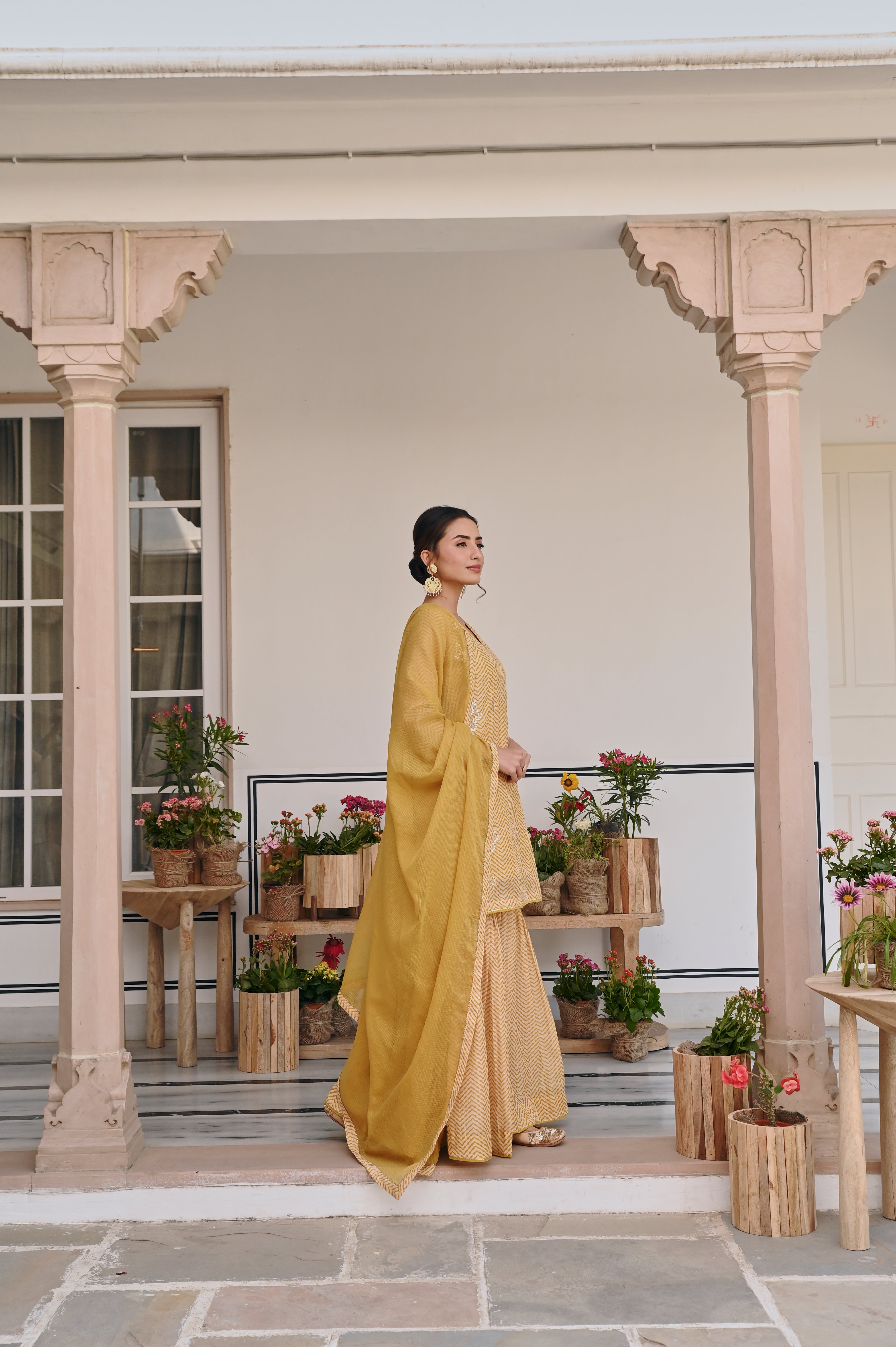 MUSTARD ZIG-ZAG SHARARA SET