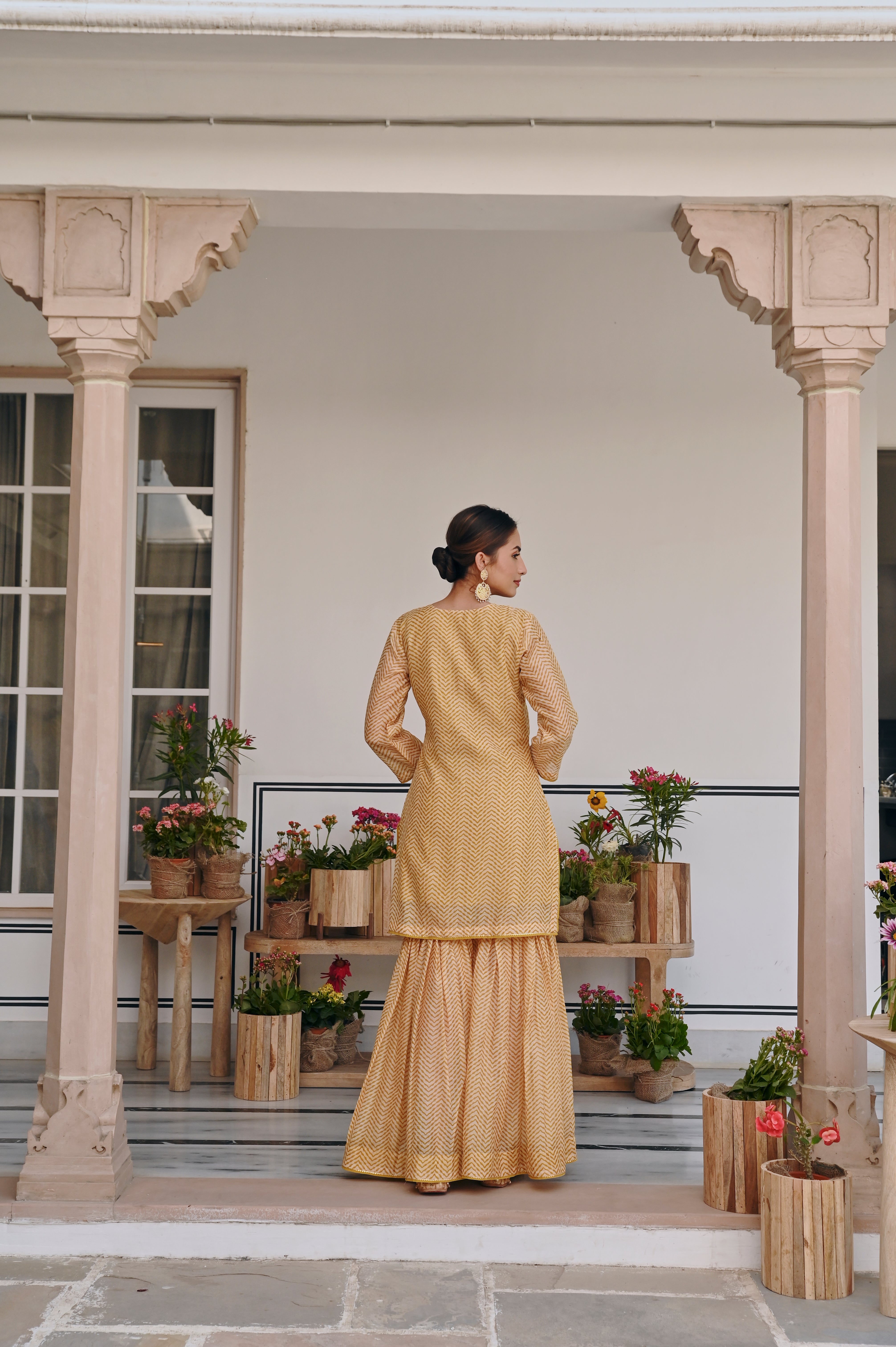 MUSTARD ZIG-ZAG SHARARA SET