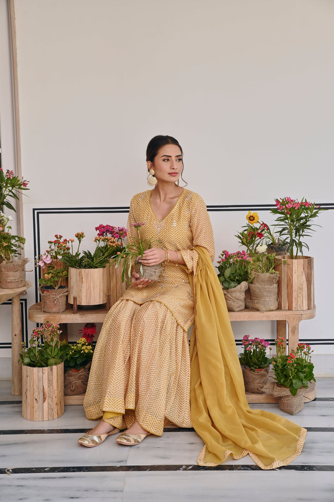 MUSTARD ZIG-ZAG SHARARA SET