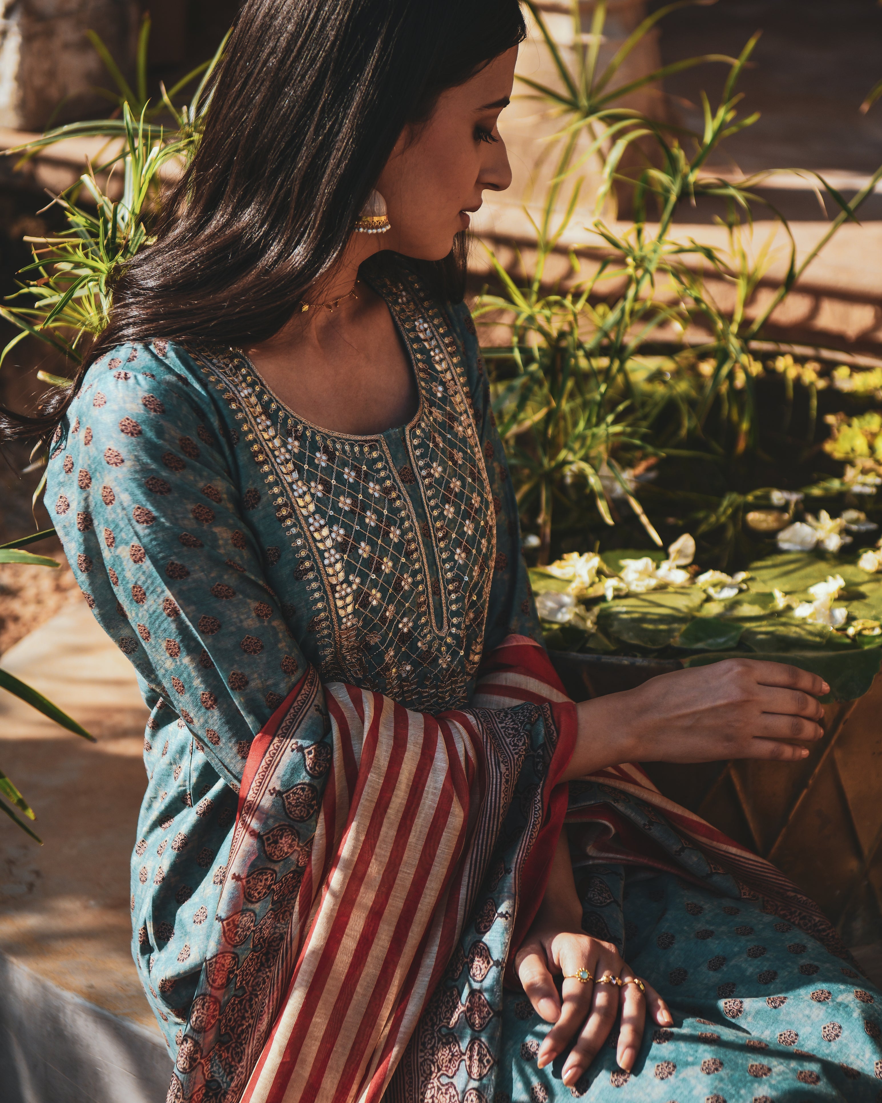 TURQUOISE GOTA PATTI KURTA SET