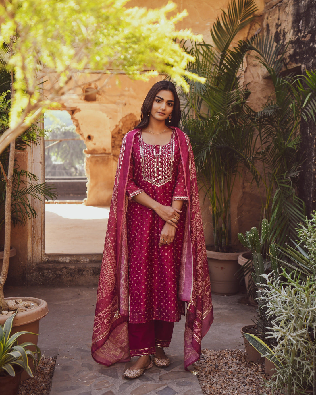 MAGENTA NOOR CHANDERI KURTA SET