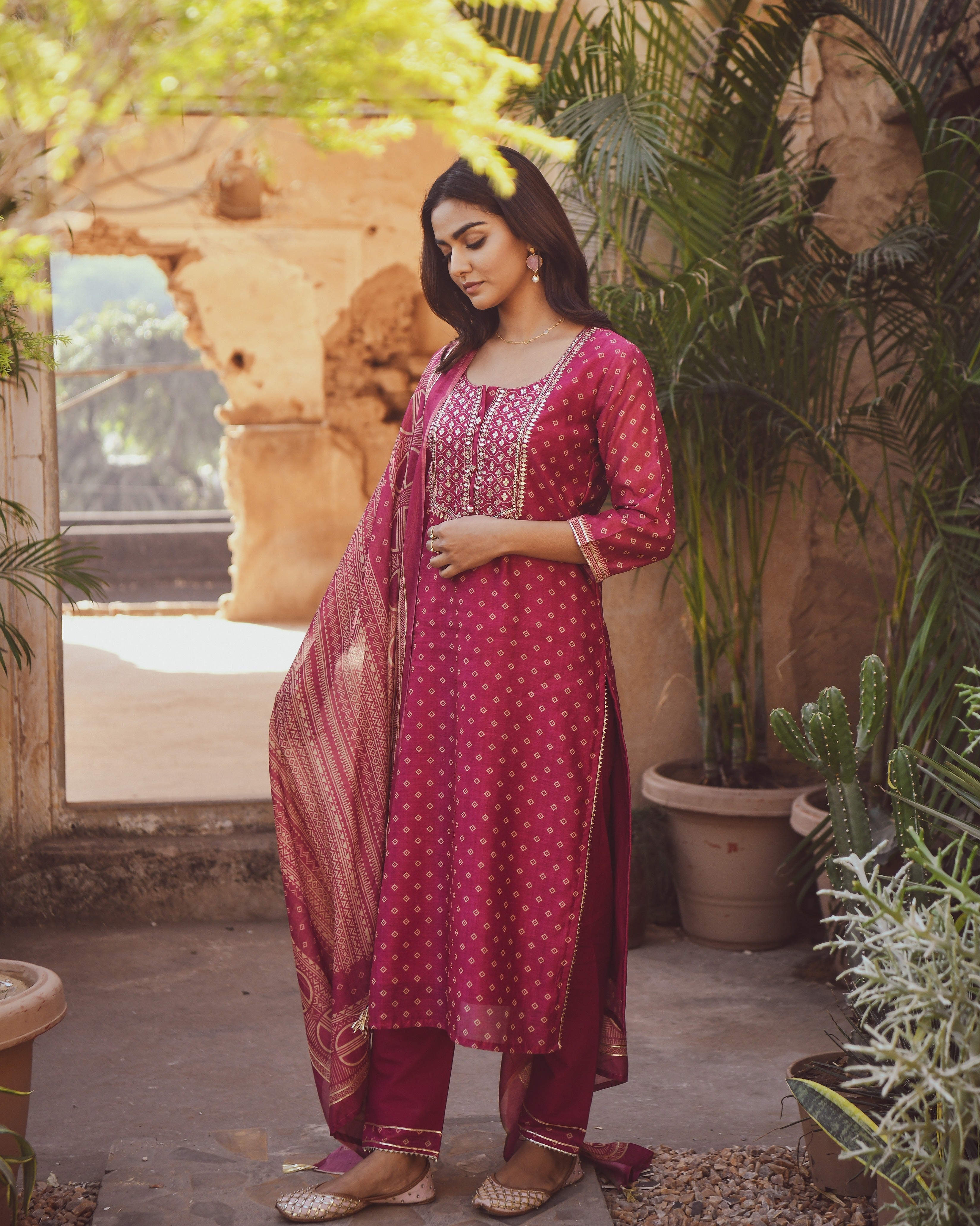 MAGENTA NOOR CHANDERI KURTA SET