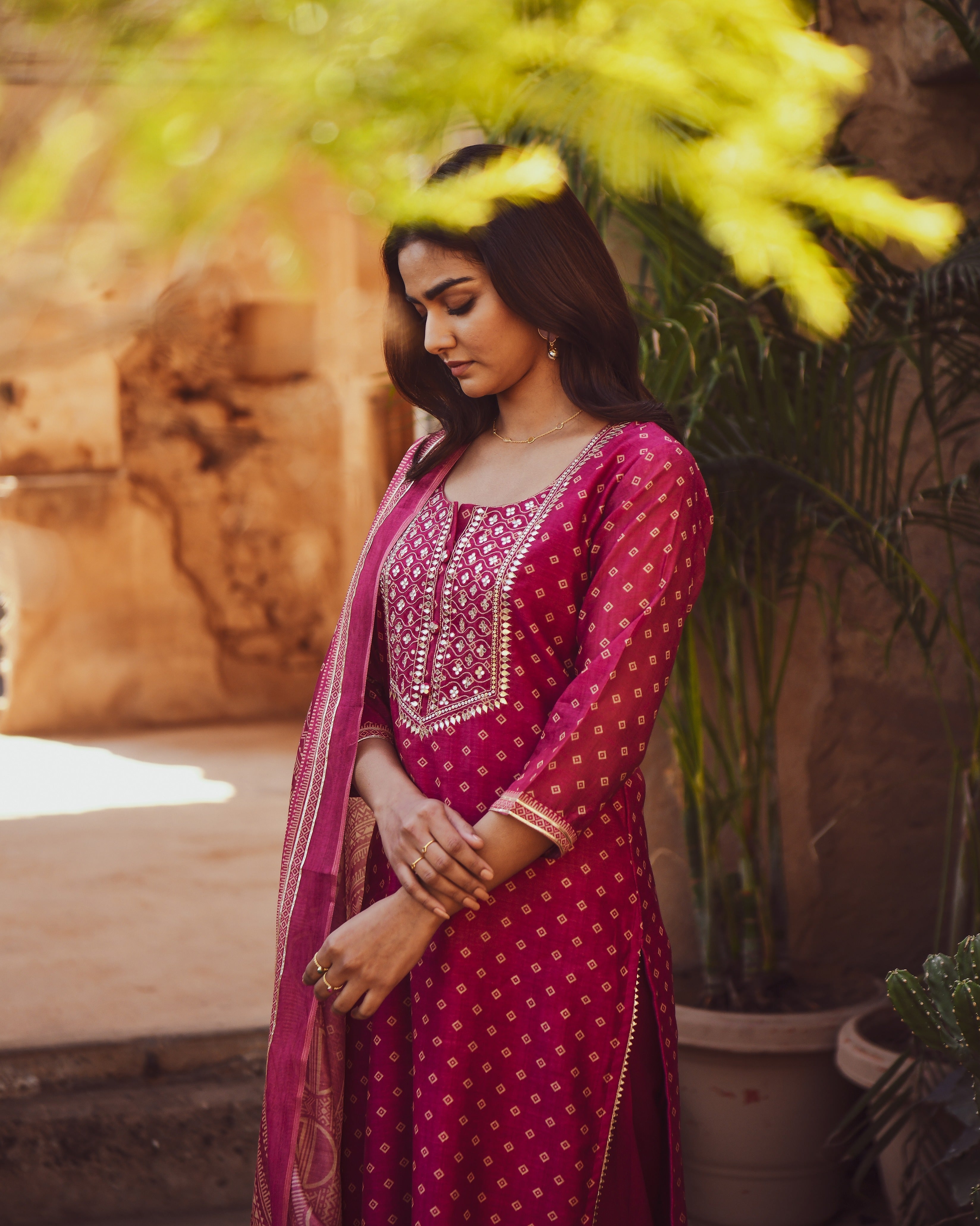 MAGENTA NOOR CHANDERI KURTA SET