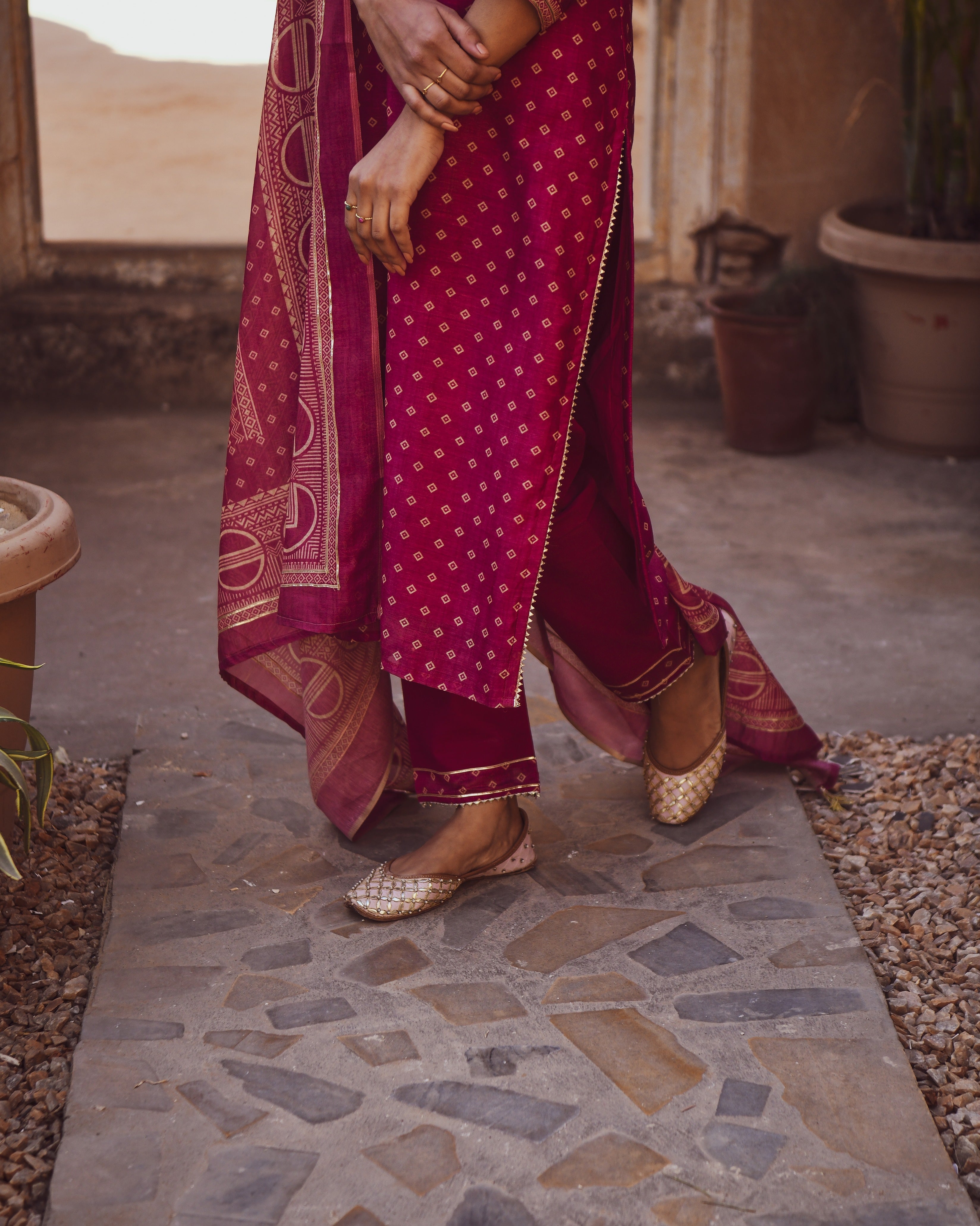 MAGENTA NOOR CHANDERI KURTA SET