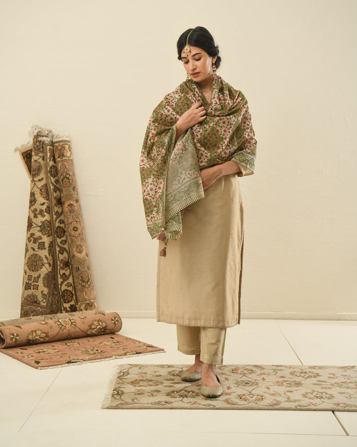 BEIGE MEHER KURTA SET WITH PRINTED DUPATTA