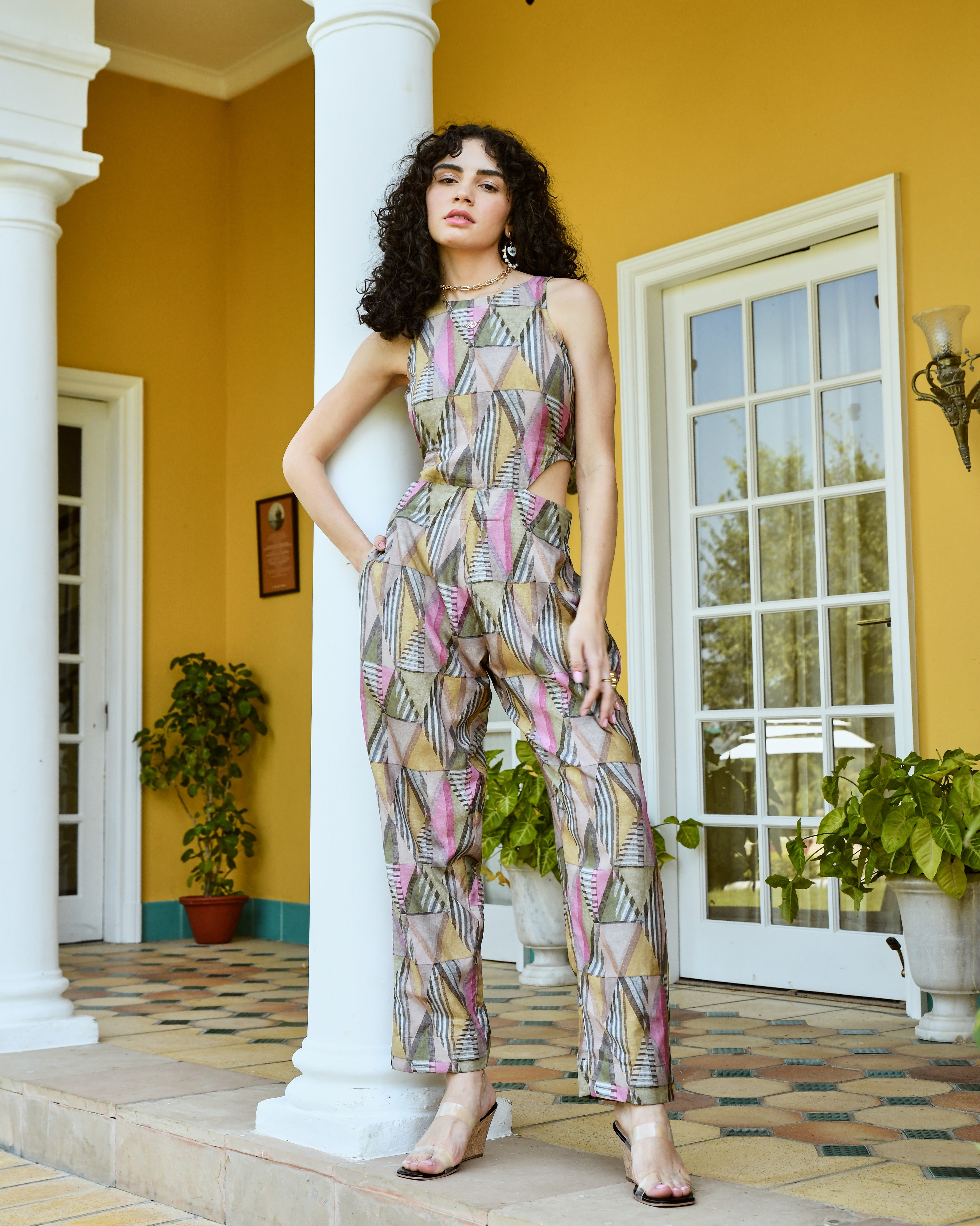 ABSTRACT MUSLIN GREY PRINT JUMPSUIT