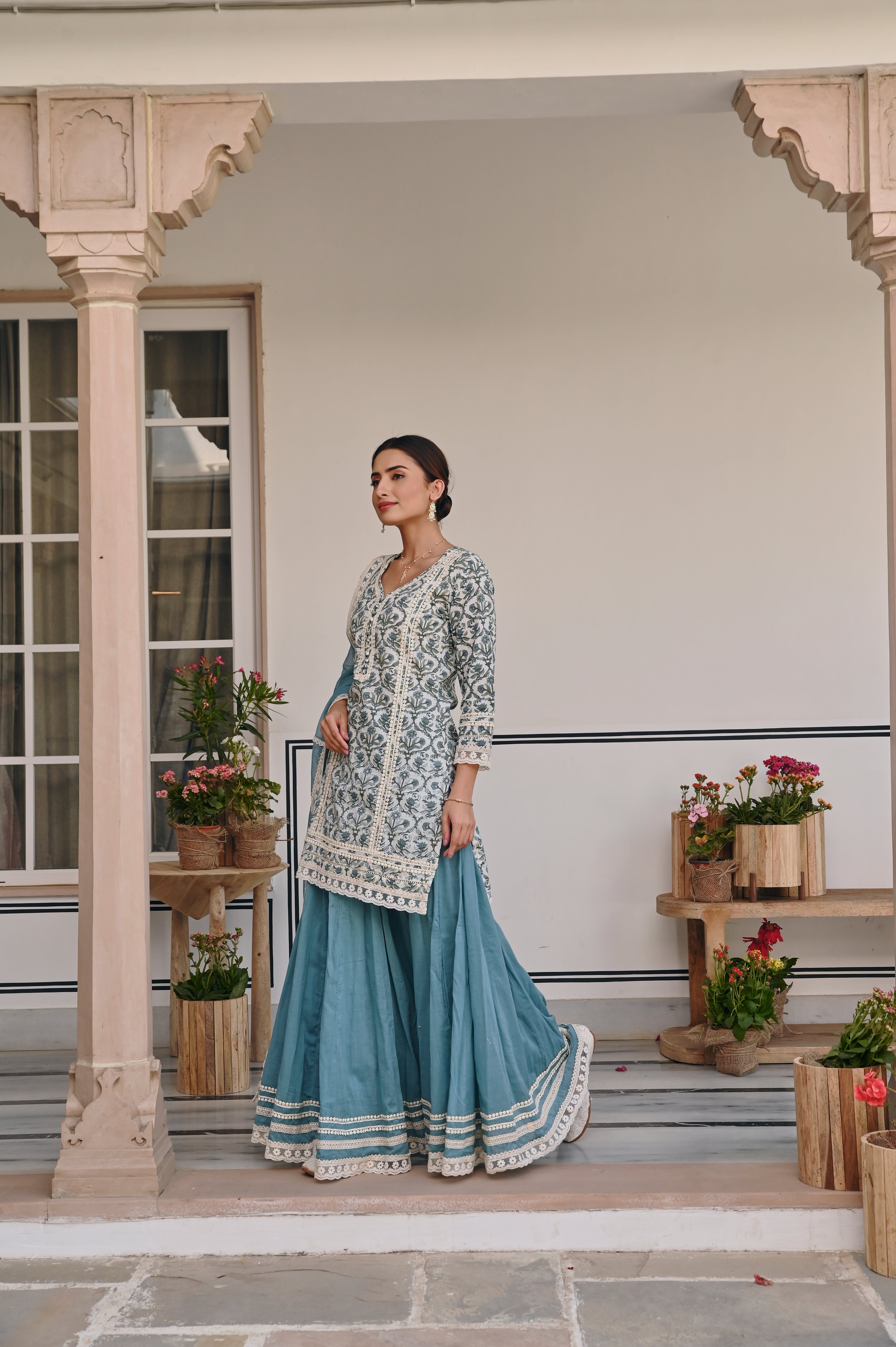 BLUE JAAL PRINT SKIRT SET