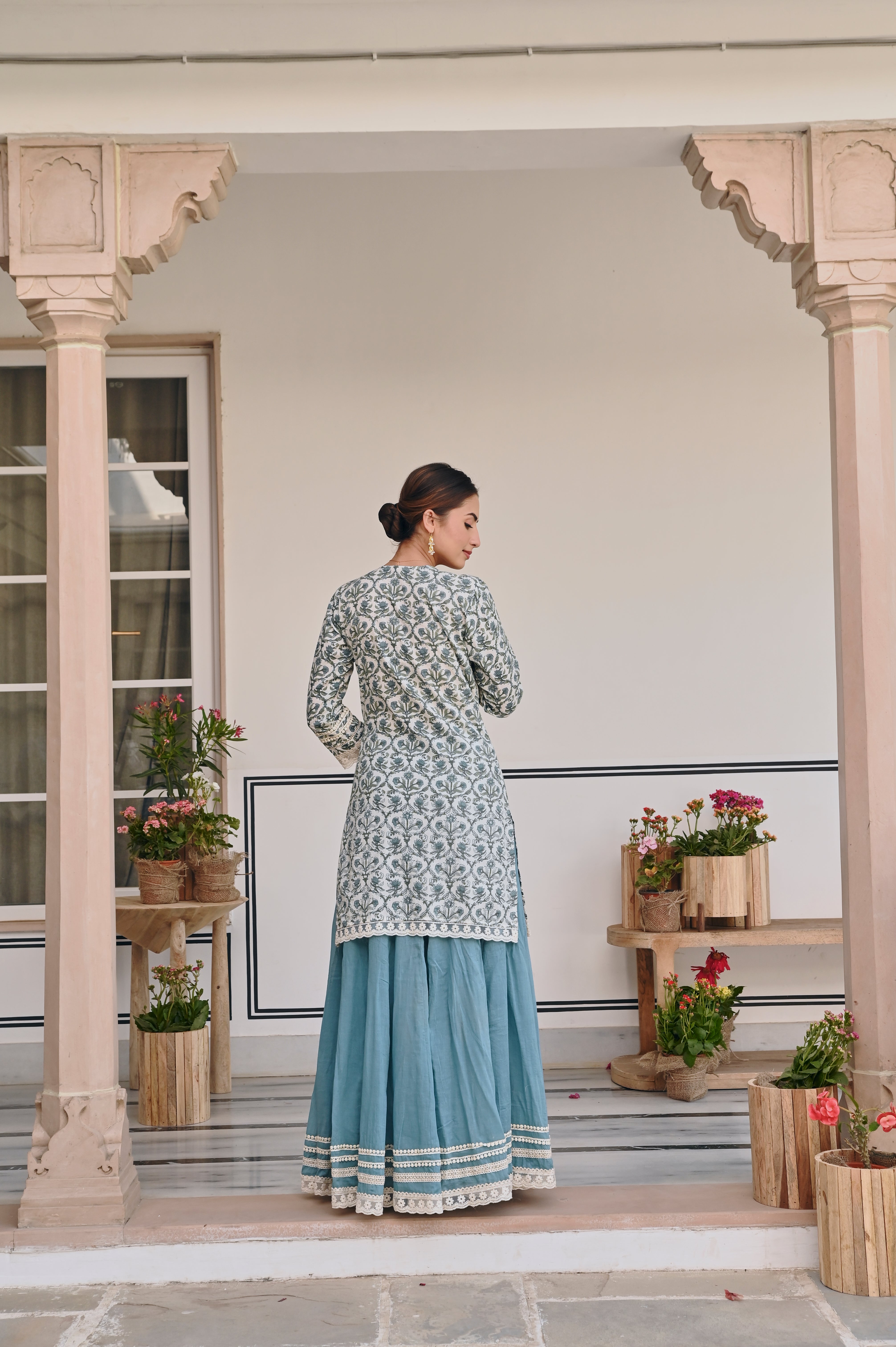 BLUE JAAL PRINT SKIRT SET