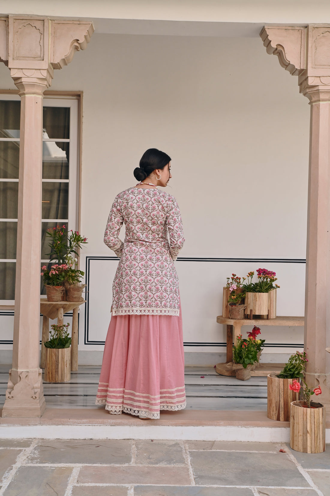 PINK JAAL PRINT SKIRT SET