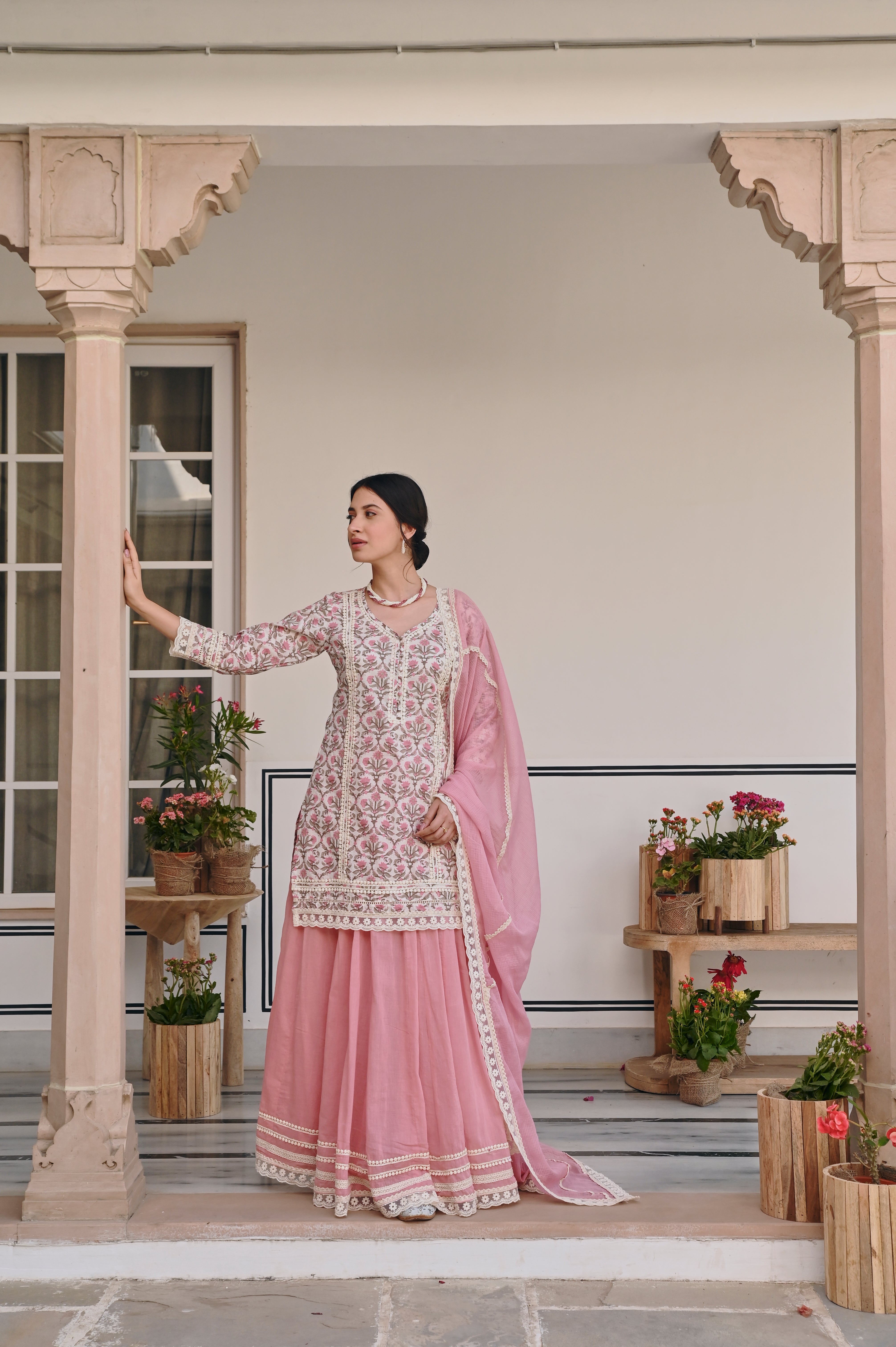 PINK JAAL PRINT SKIRT SET