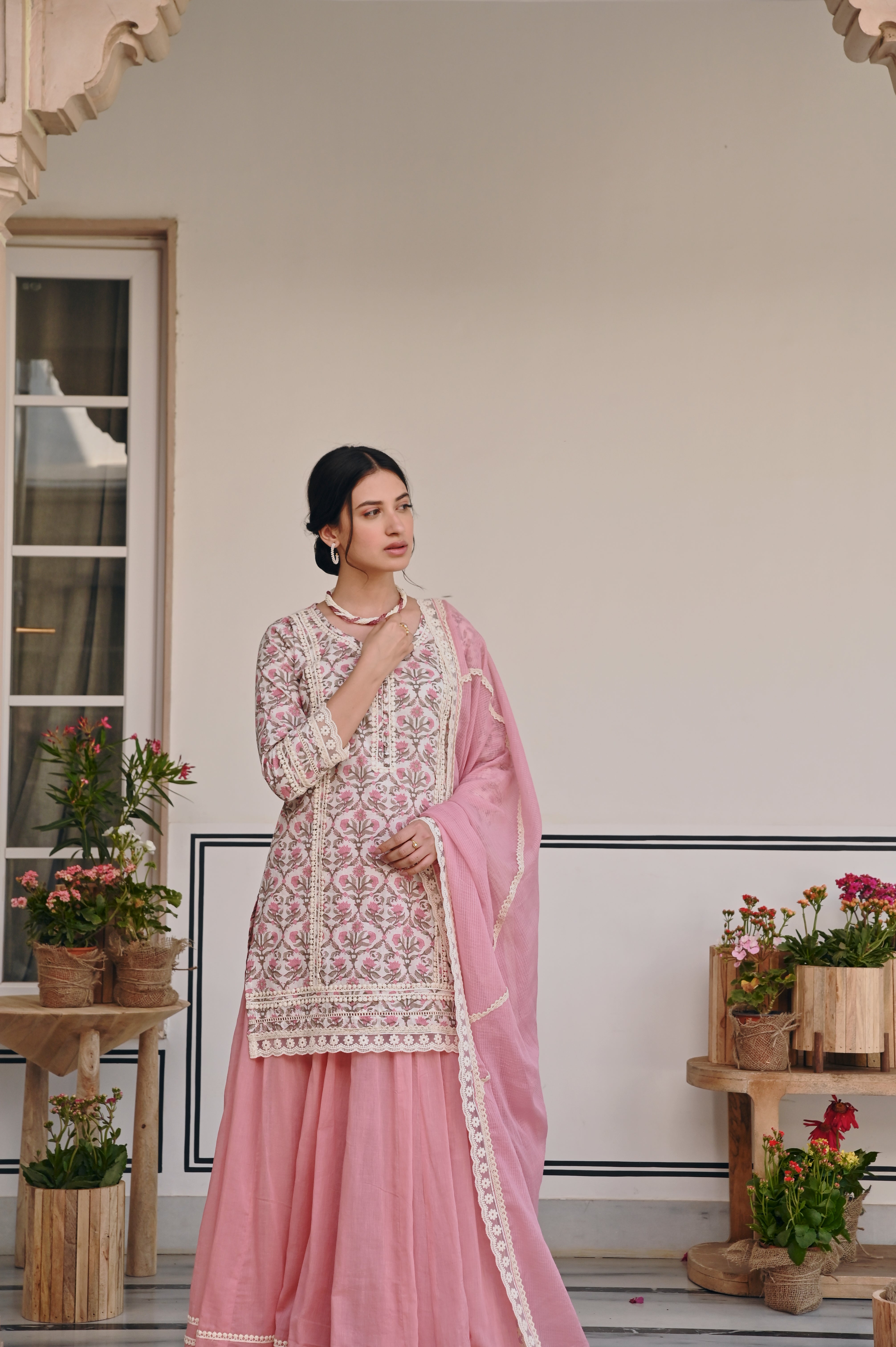 PINK JAAL PRINT SKIRT SET