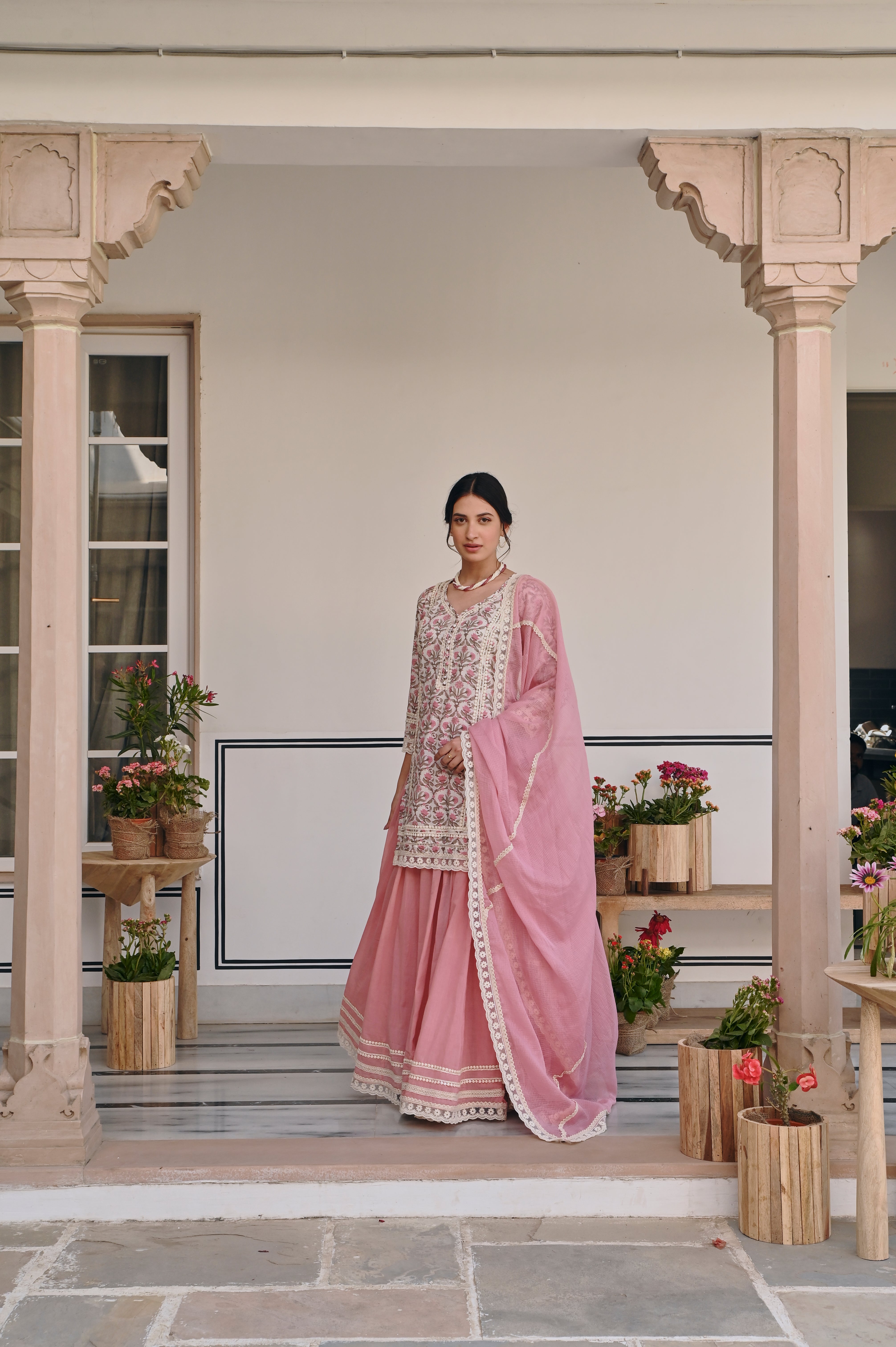 PINK JAAL PRINT SKIRT SET