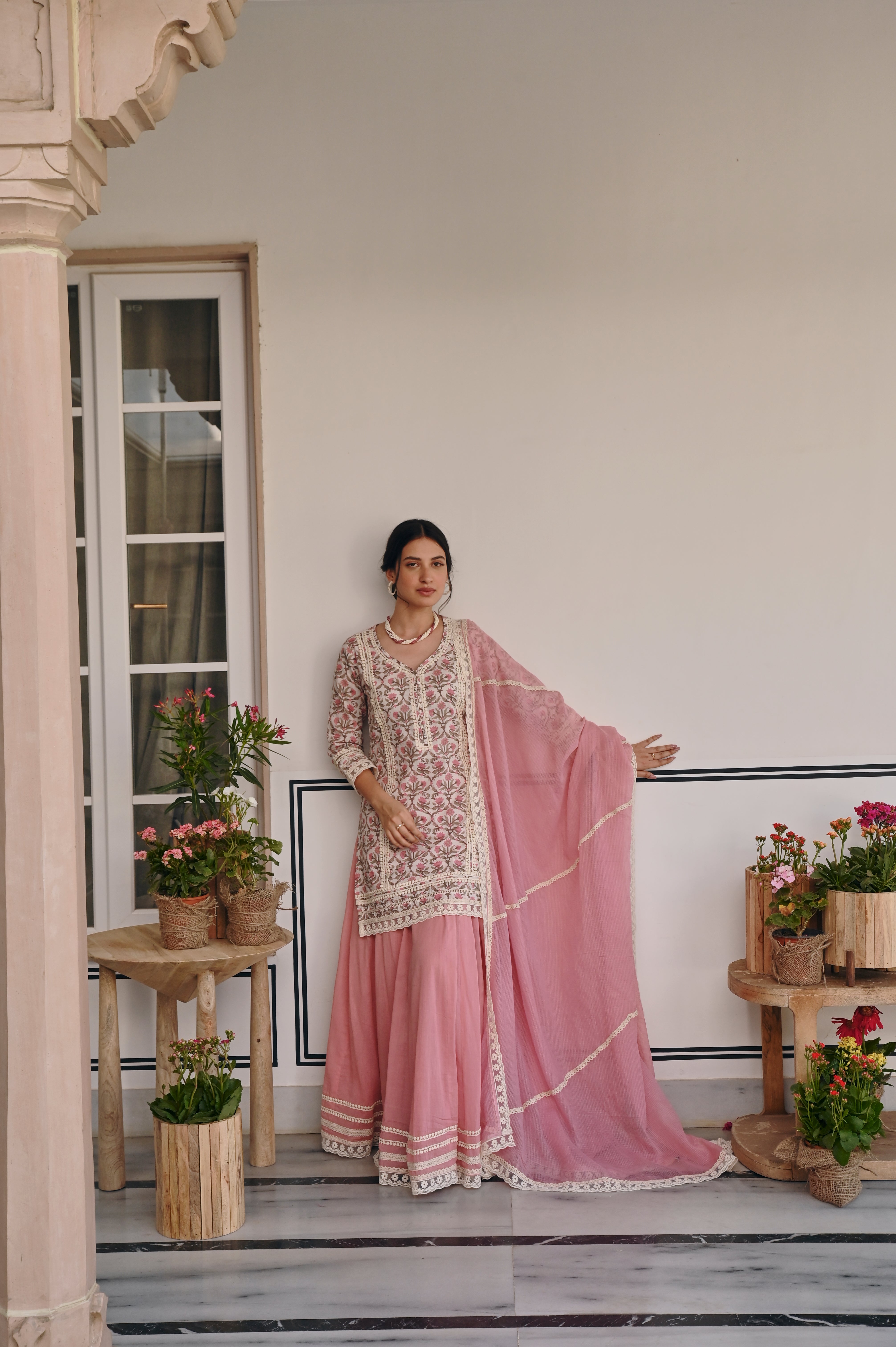 PINK JAAL PRINT SKIRT SET
