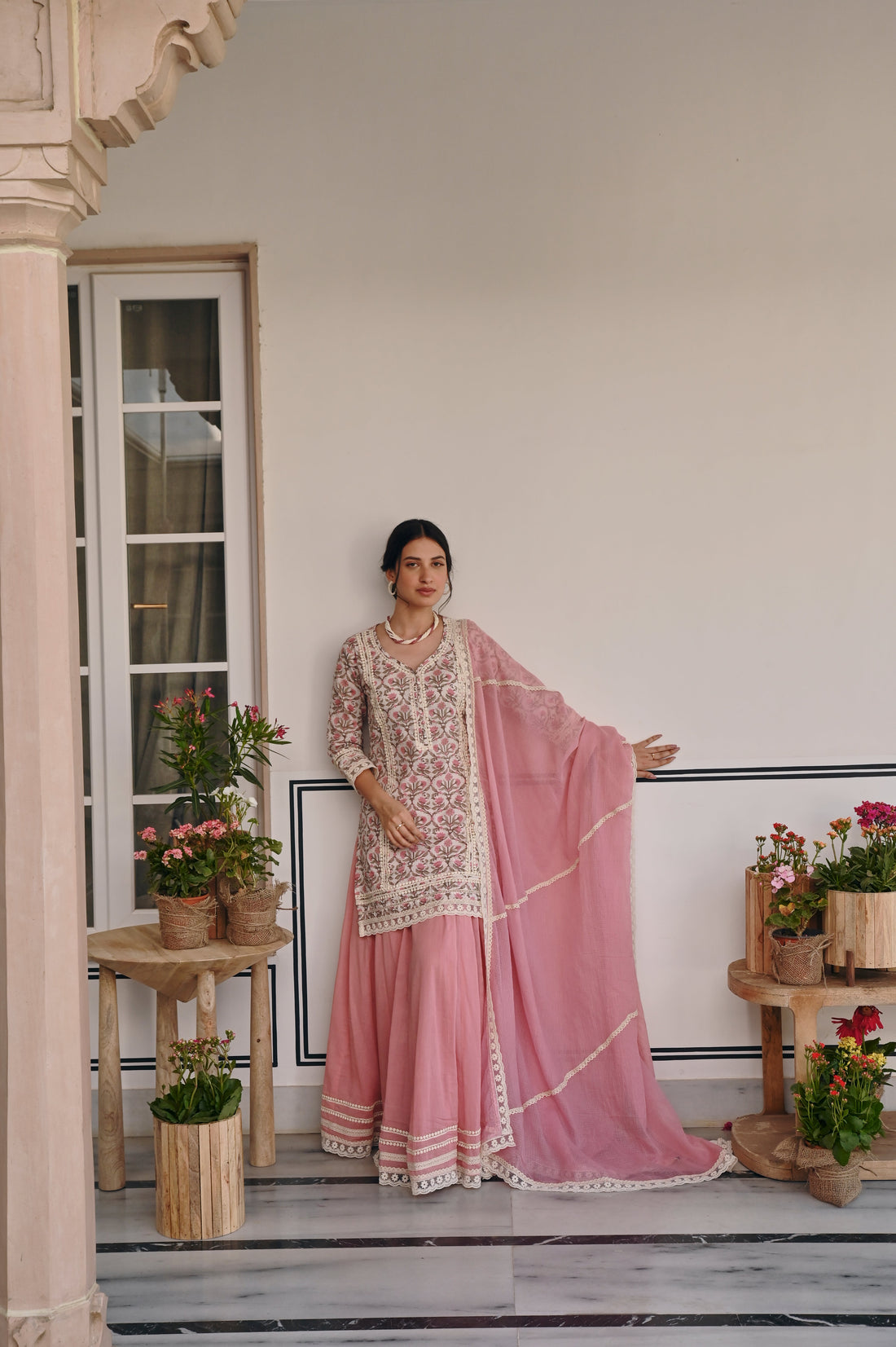 PINK JAAL PRINT SKIRT SET
