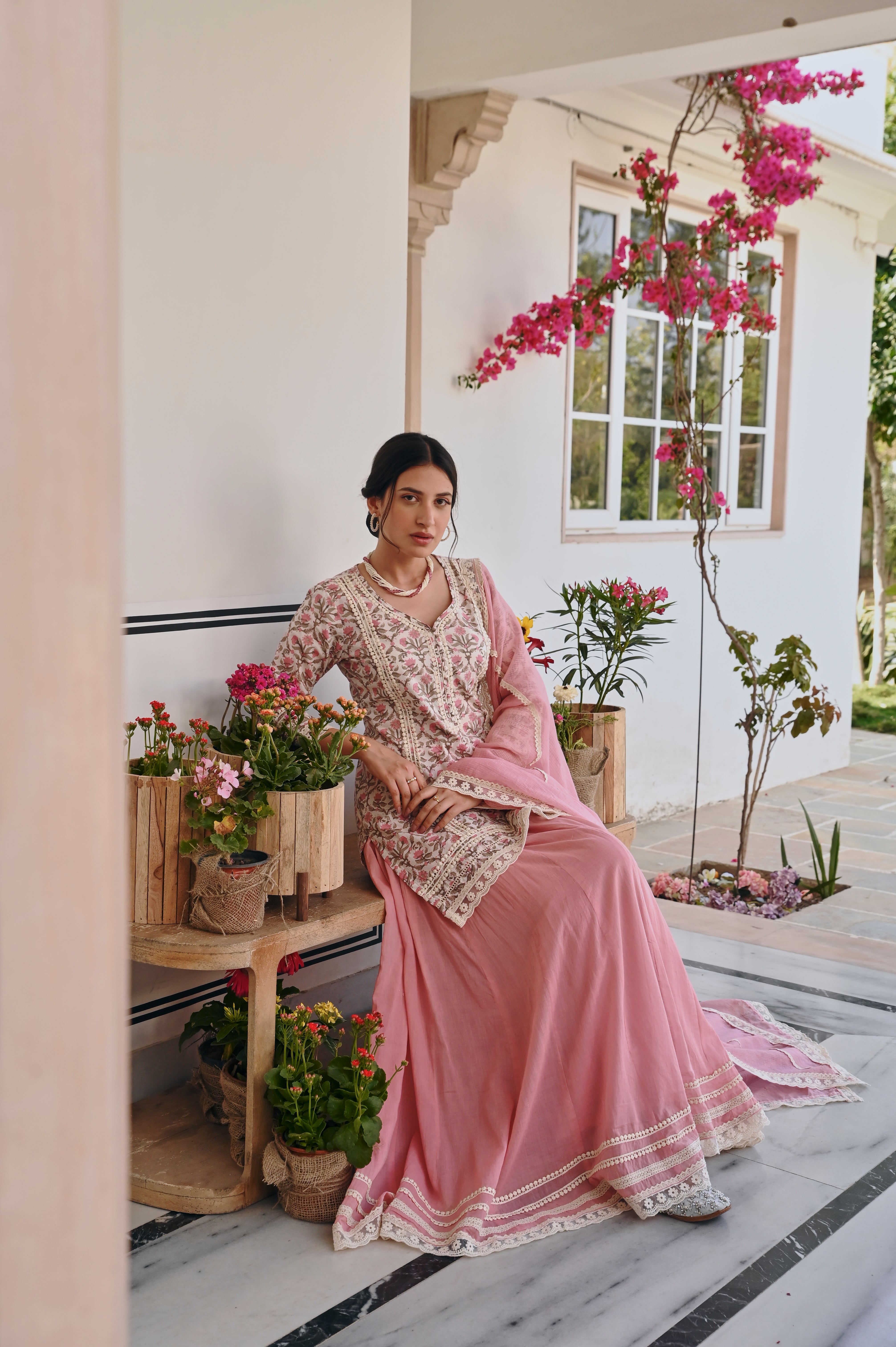 PINK JAAL PRINT SKIRT SET