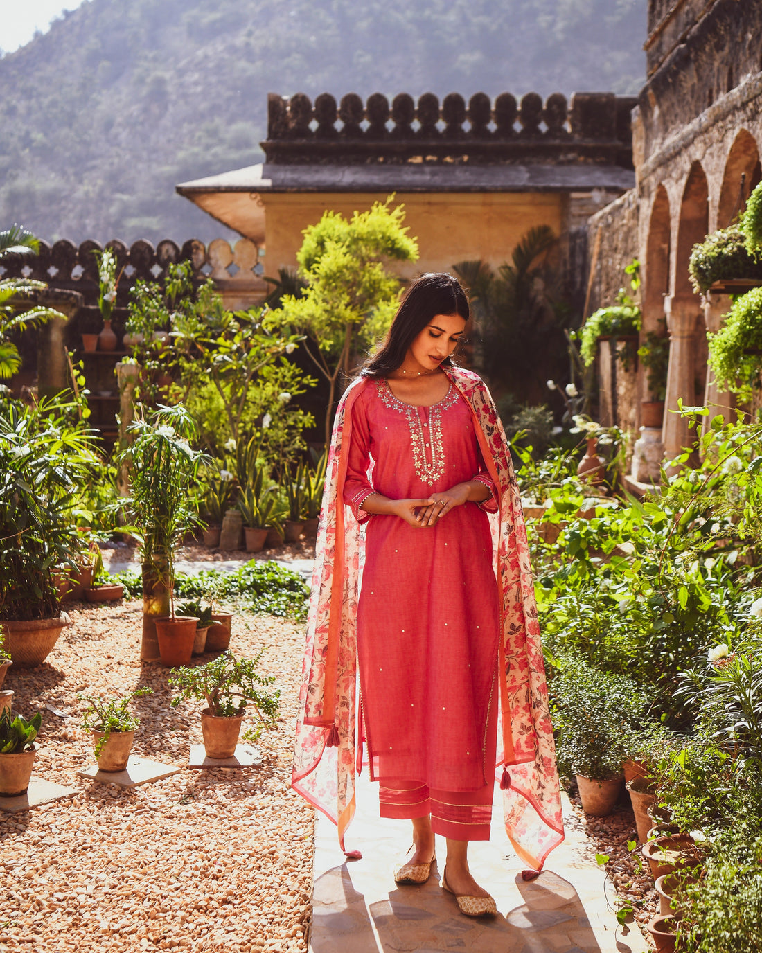 PINK CHANDERI KURTA SET