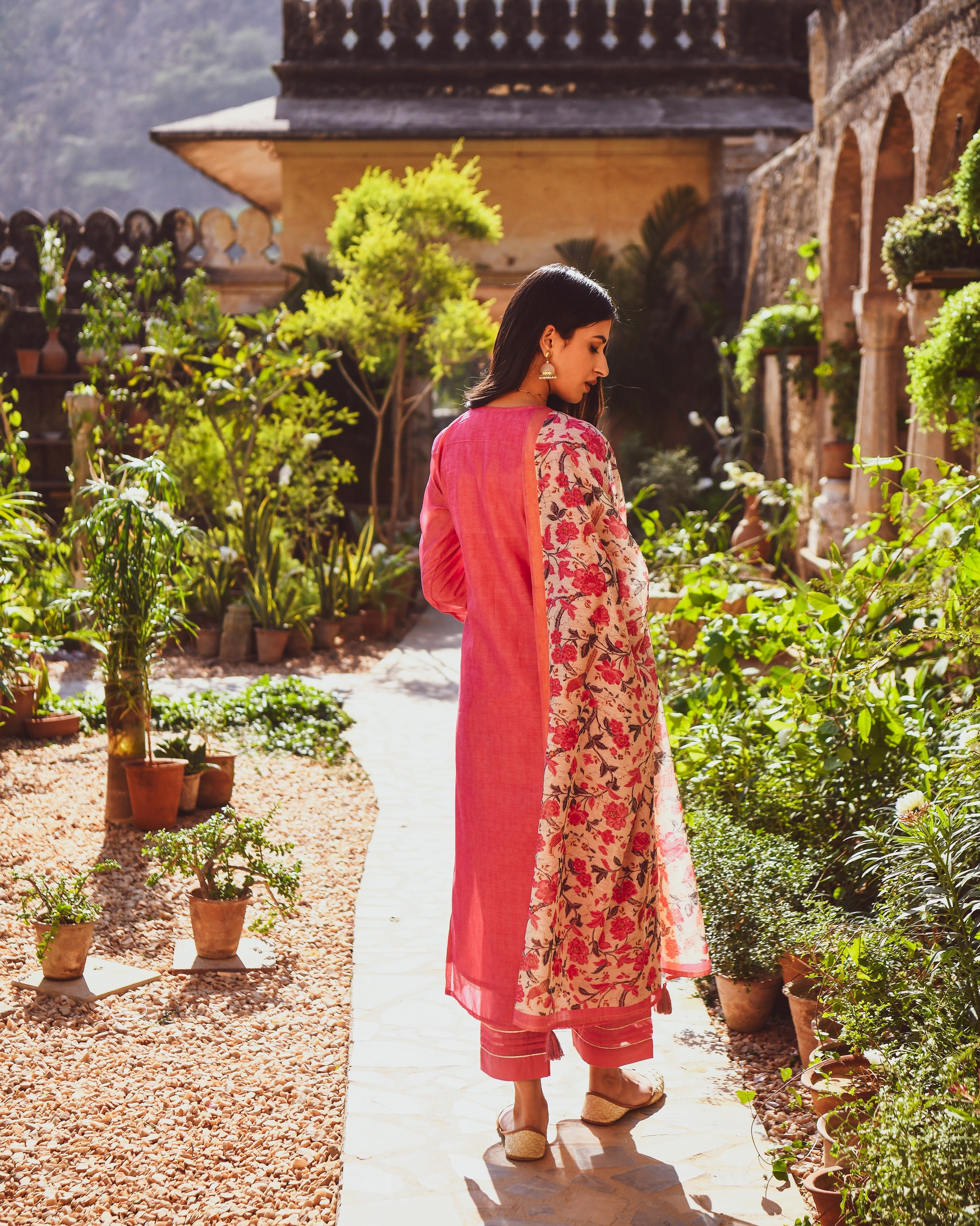 PINK CHANDERI KURTA SET