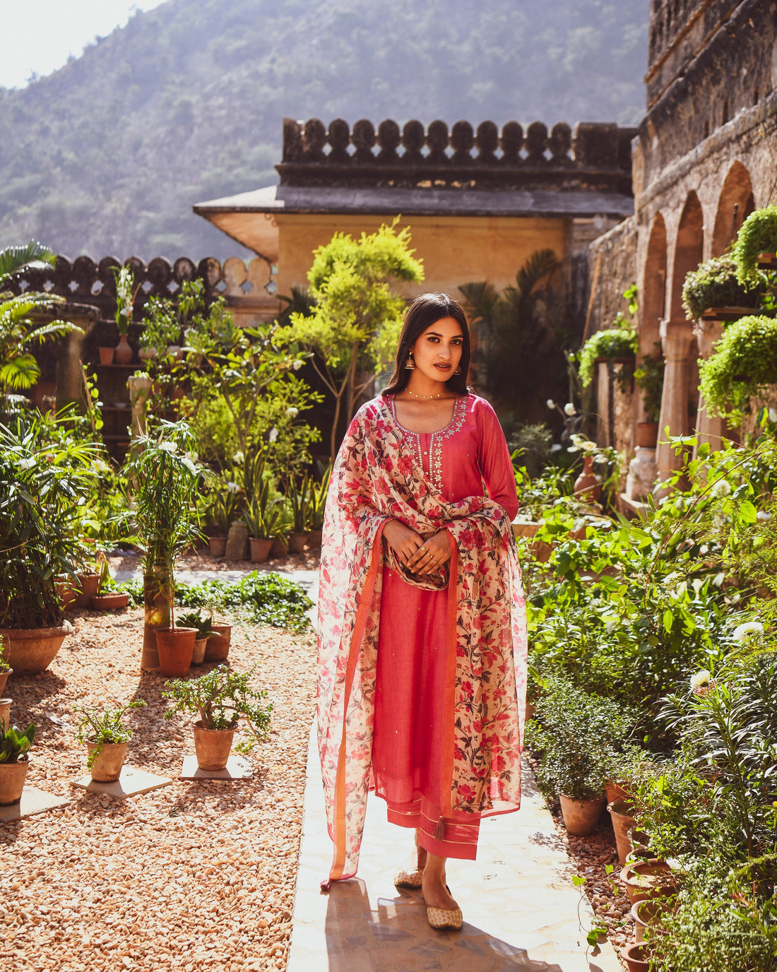 PINK CHANDERI KURTA SET
