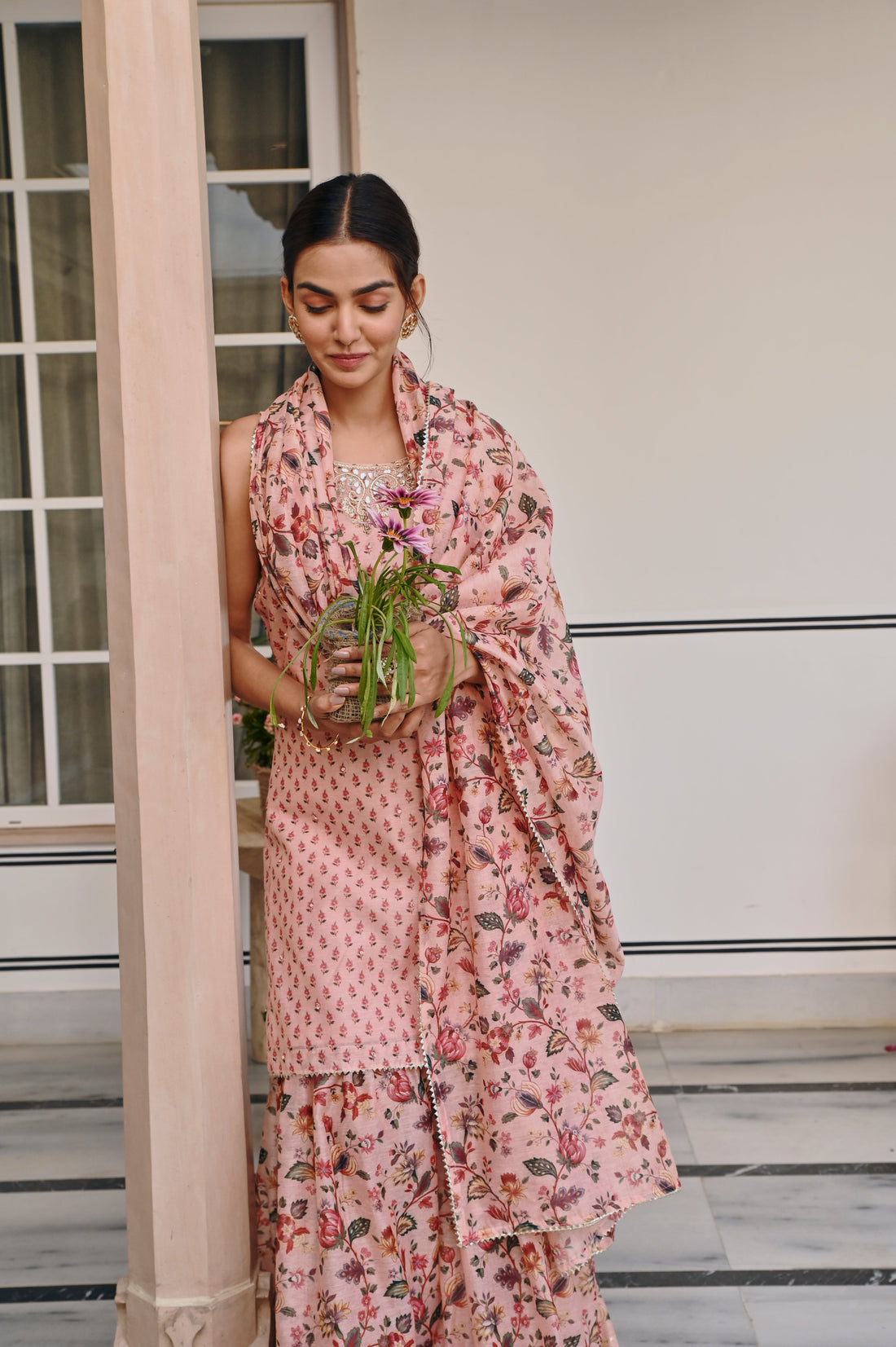 PRINTED CHANDERI SHARARA SET