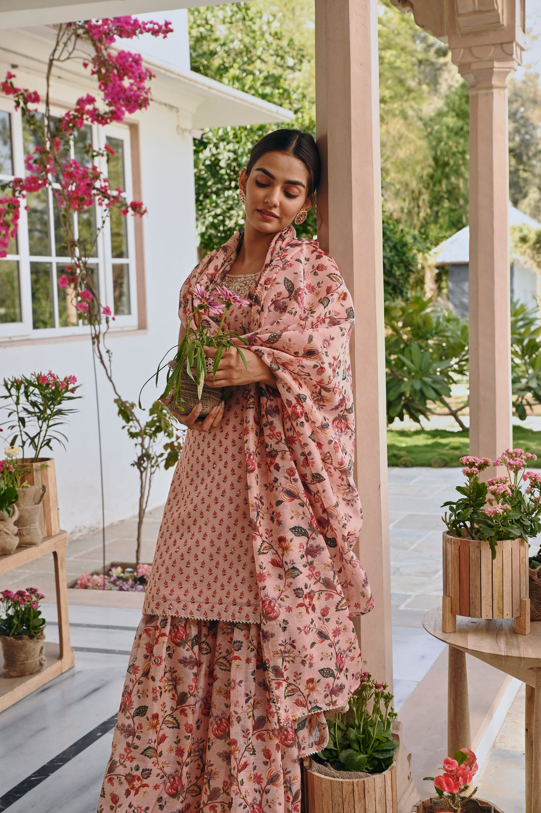 PRINTED CHANDERI SHARARA SET