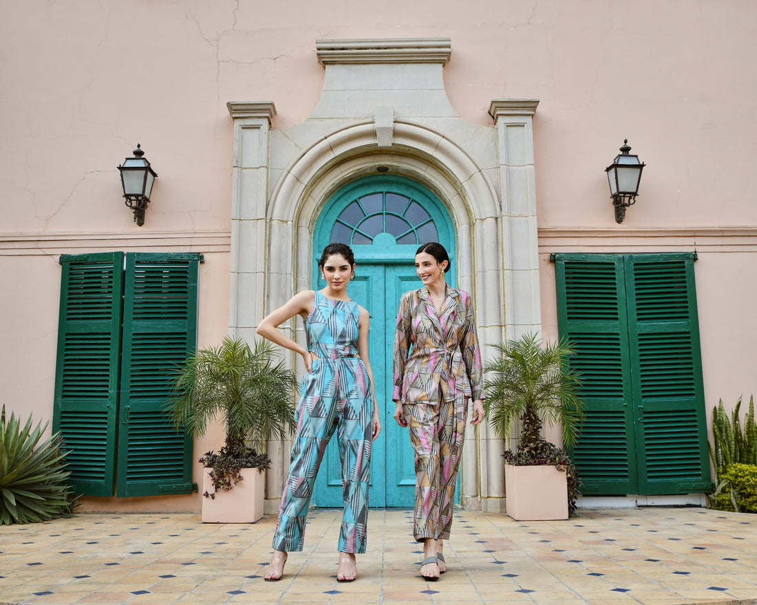 ABSTRACT MUSLIN BLUE PRINT JUMPSUIT
