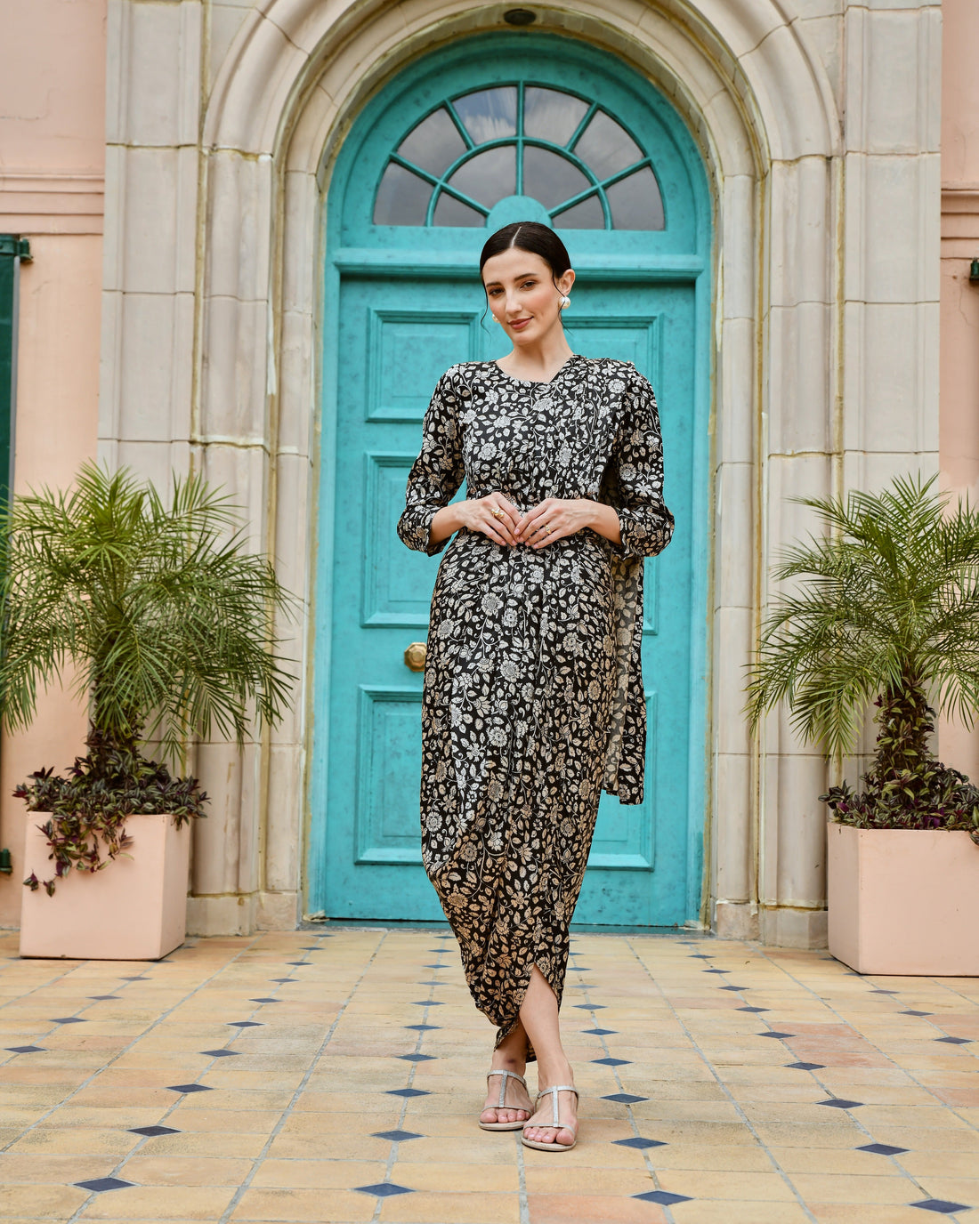 BLACK GAZI SILK PRE-DRAPED  SAREE